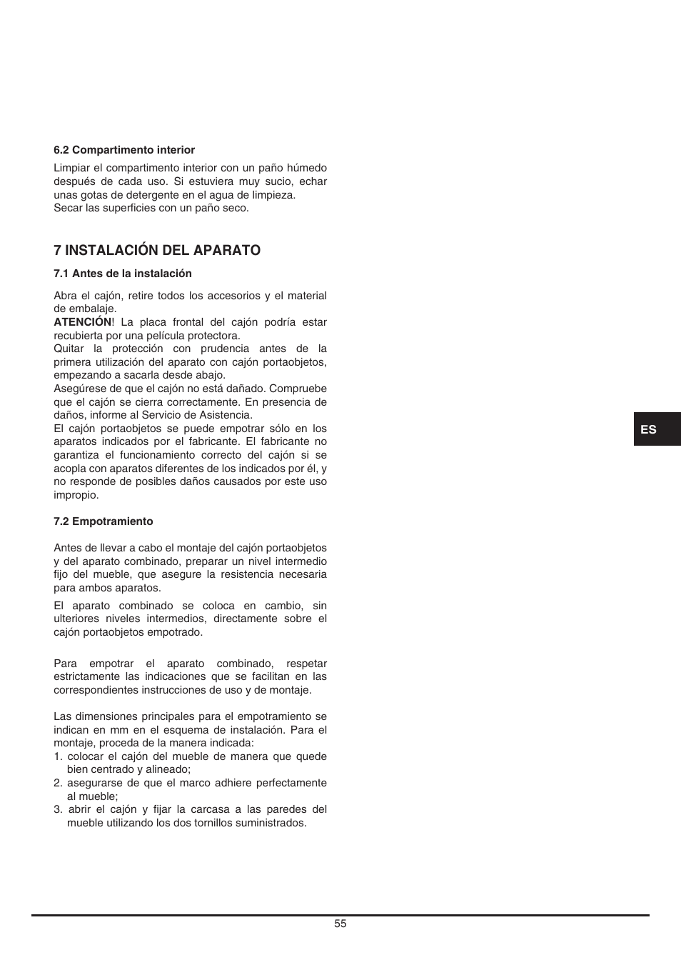 7 instalación del aparato | Fulgor Milano LD 12 User Manual | Page 55 / 76