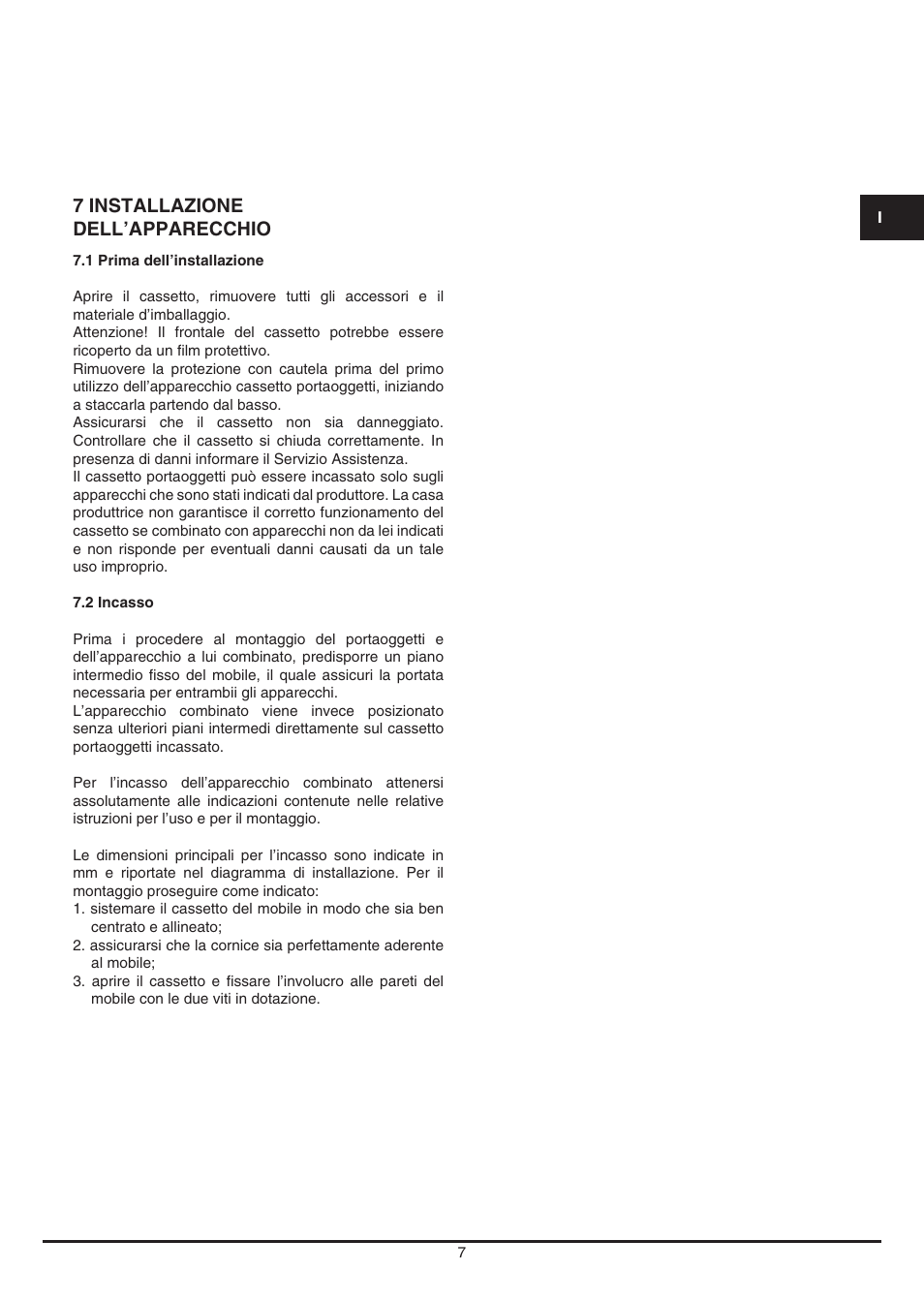 7 installazione dell’apparecchio | Fulgor Milano LD 12 User Manual | Page 7 / 76