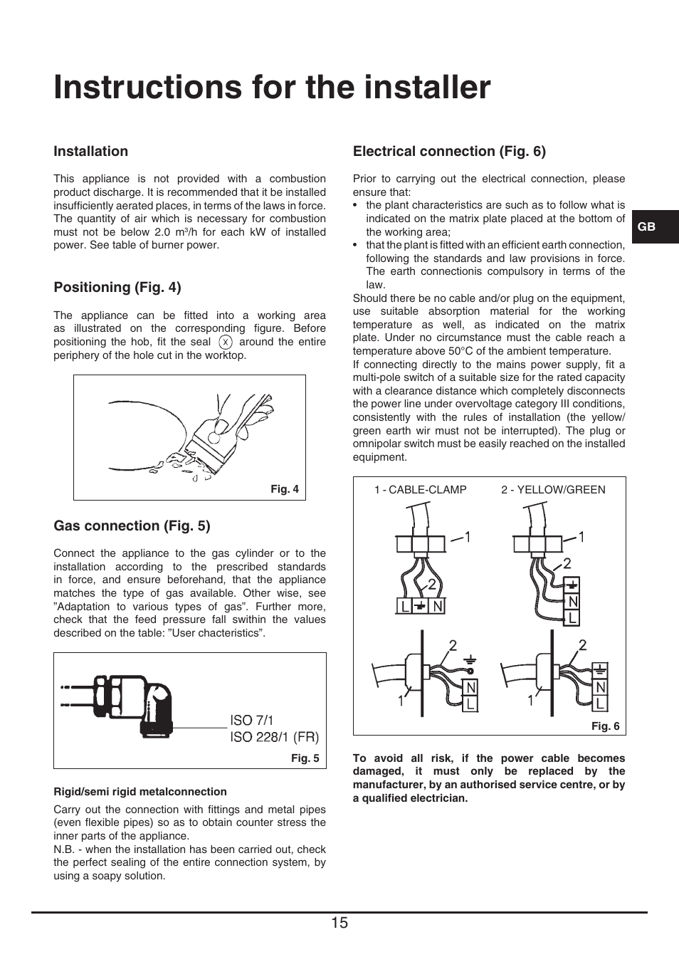 Instructions for the installer | Fulgor Milano LH 604 G WK User Manual | Page 15 / 52