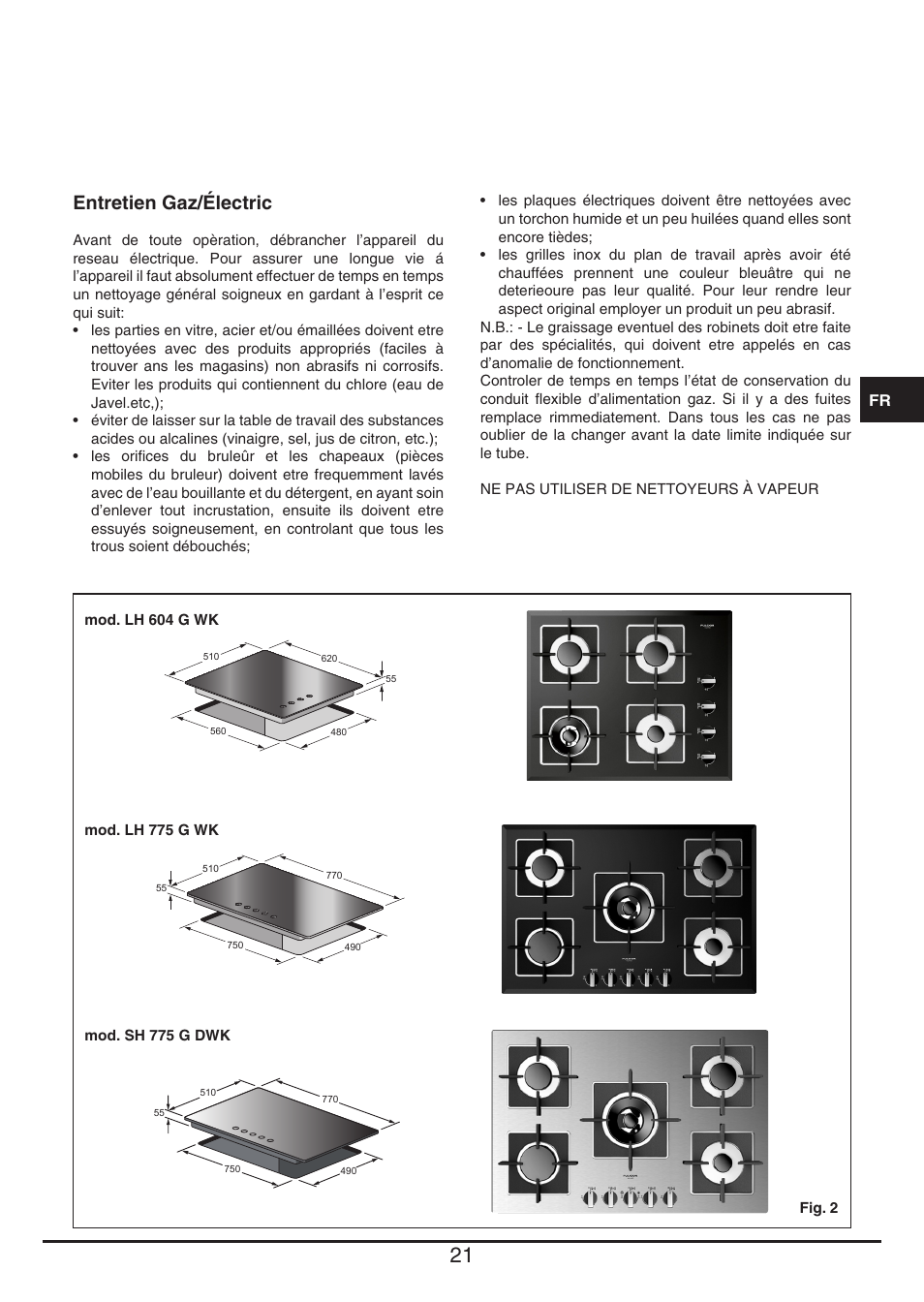 Entretien gaz/électric | Fulgor Milano LH 604 G WK User Manual | Page 21 / 52