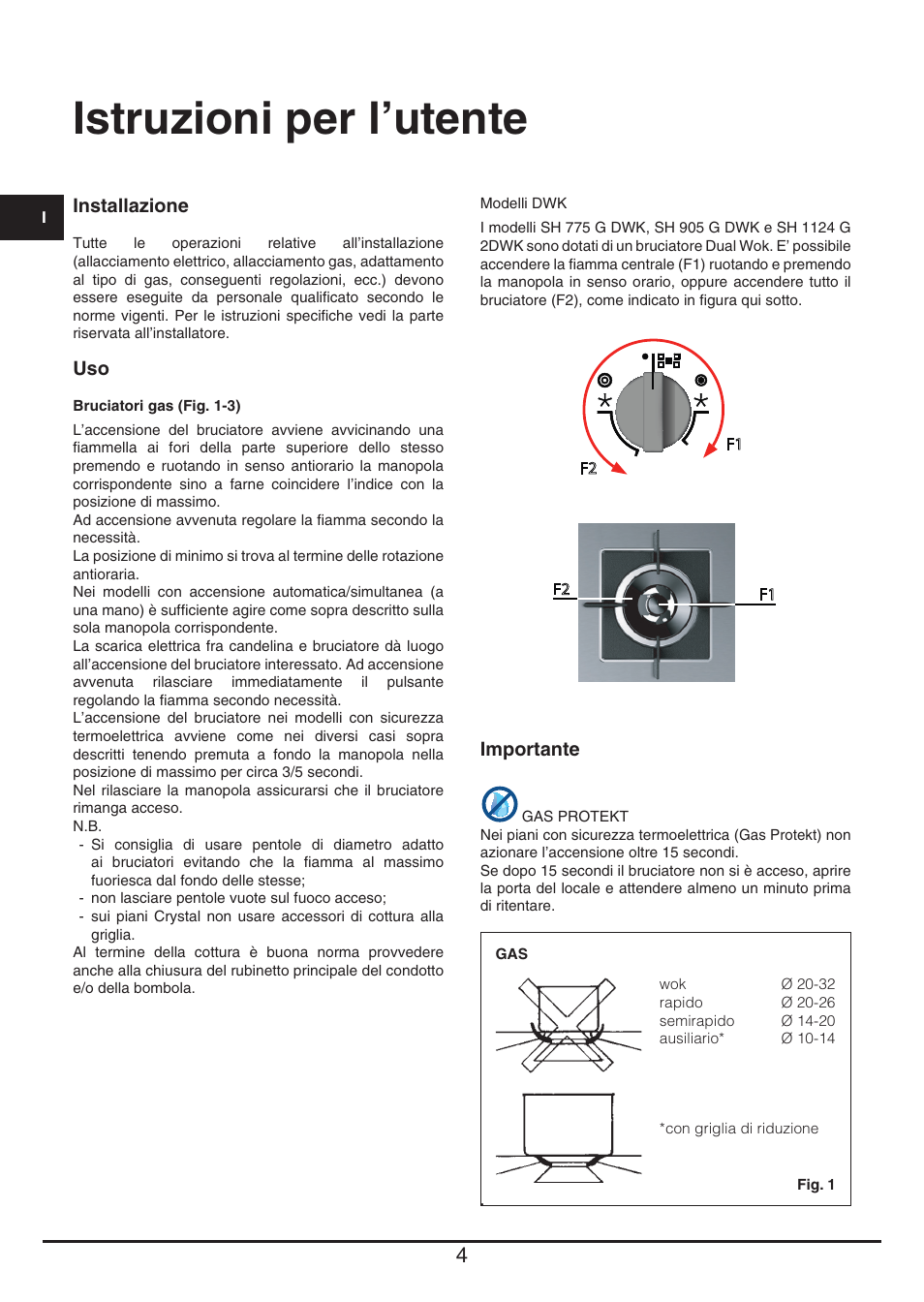 Istruzioni per l’utente | Fulgor Milano LH 604 G WK User Manual | Page 4 / 52