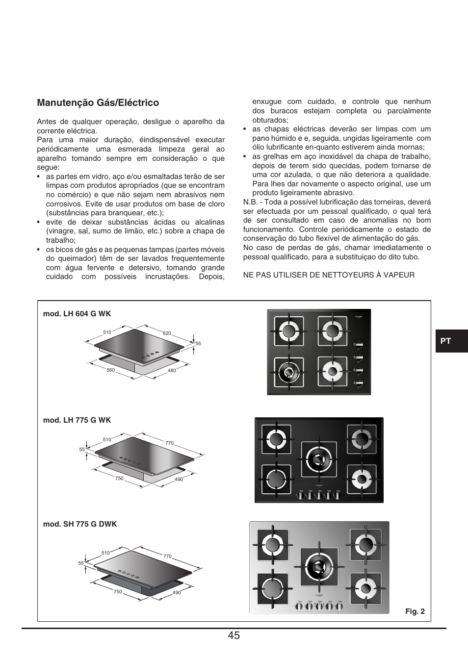 Manutenção gás/eléctrico | Fulgor Milano LH 604 G WK User Manual | Page 45 / 52