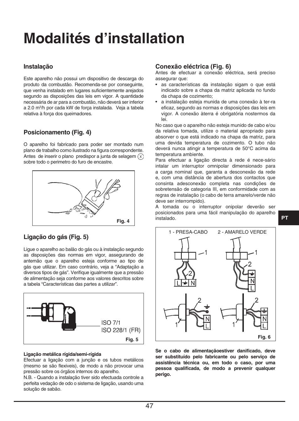 Modalités d’installation | Fulgor Milano LH 604 G WK User Manual | Page 47 / 52