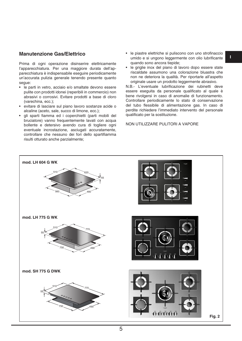 Manutenzione gas/elettrico | Fulgor Milano LH 604 G WK User Manual | Page 5 / 52