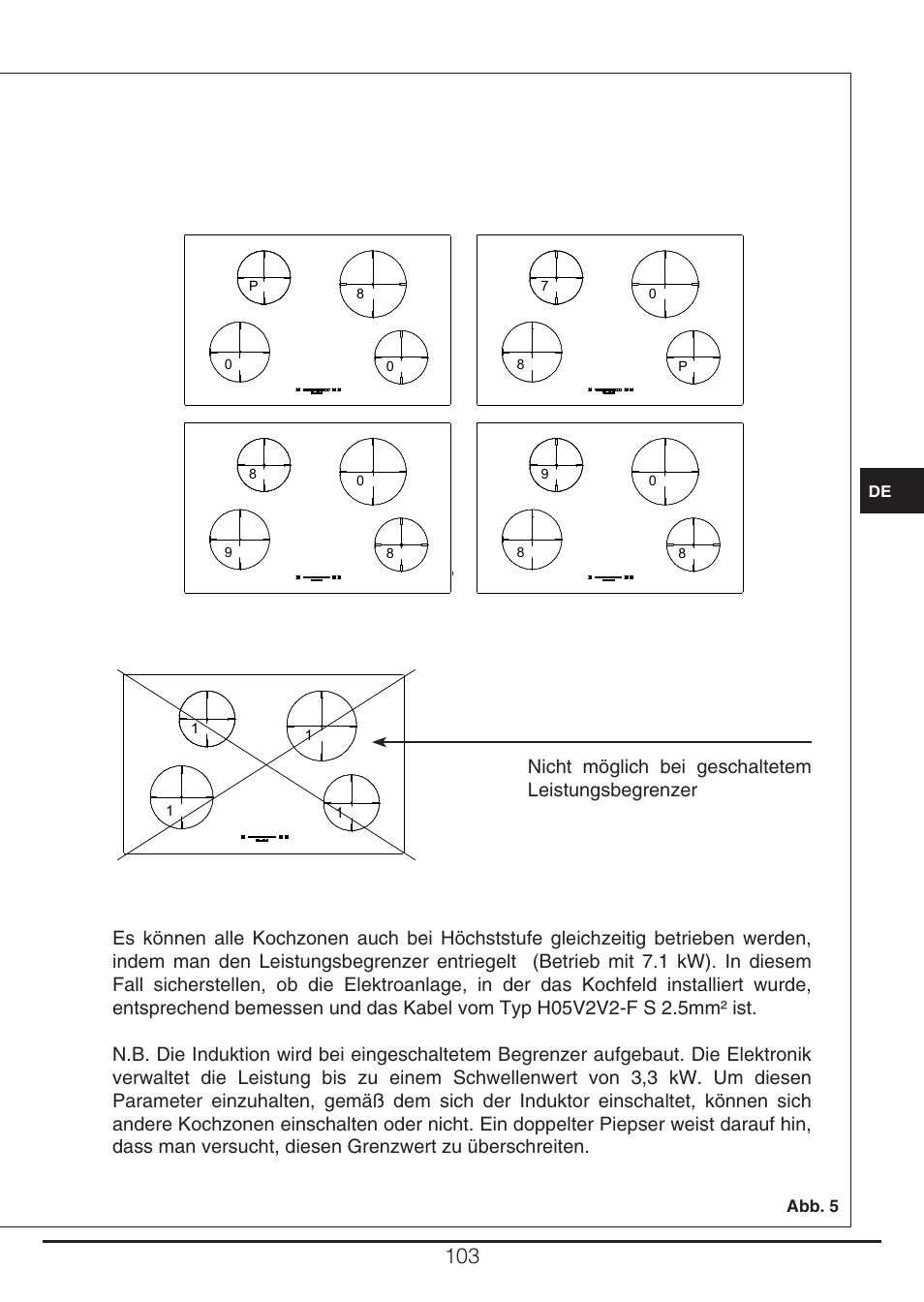 Nicht möglich bei geschaltetem leistungsbegrenzer | Fulgor Milano CH 905 ID TS G DWK User Manual | Page 103 / 184