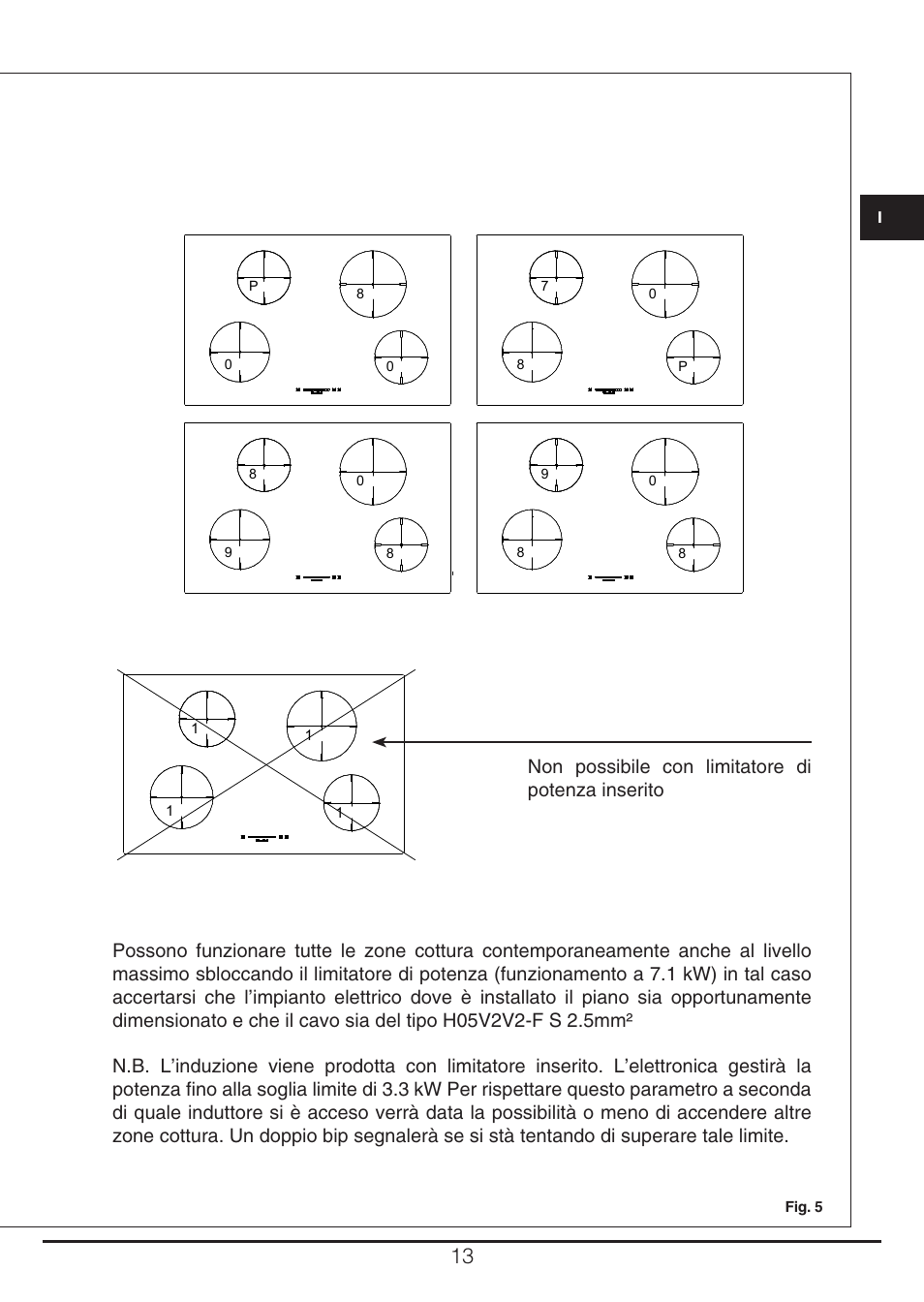 Non possibile con limitatore di potenza inserito | Fulgor Milano CH 905 ID TS G DWK User Manual | Page 13 / 184