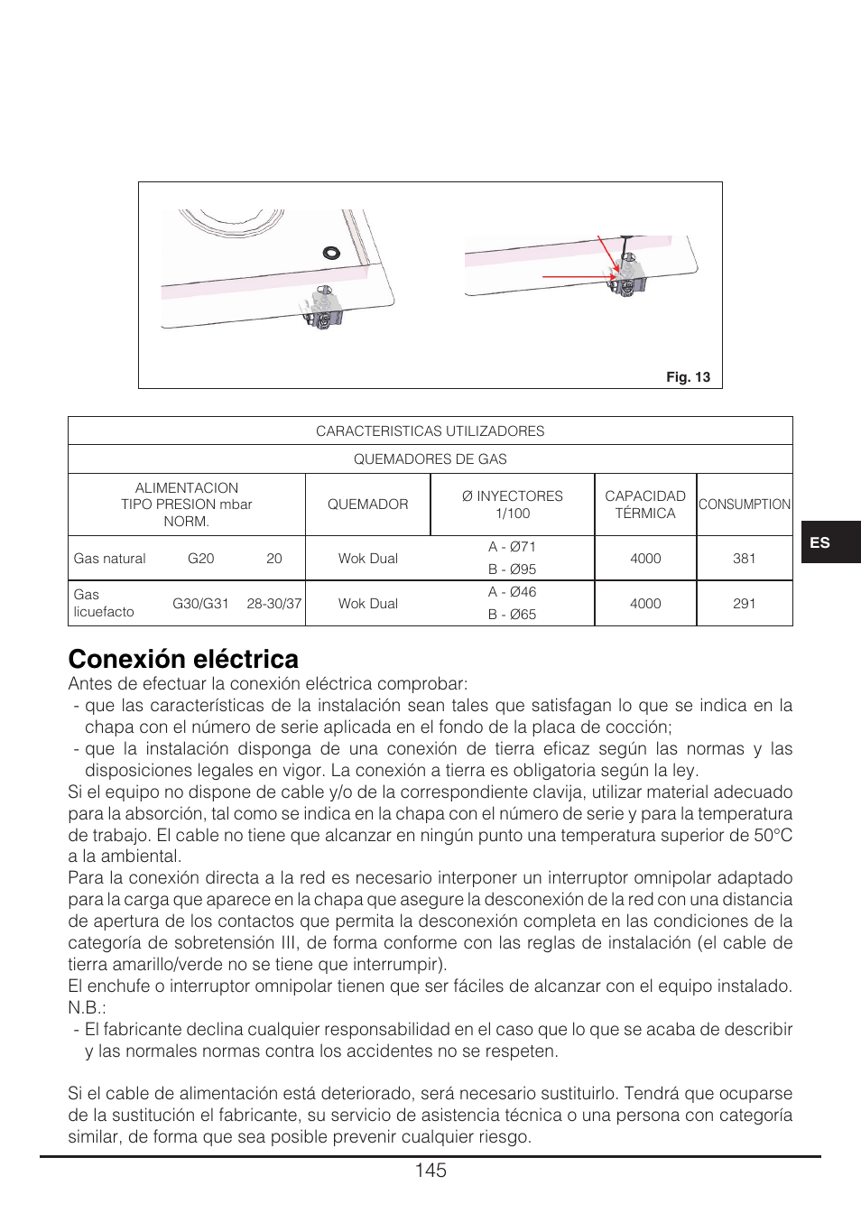 Conexión eléctrica | Fulgor Milano CH 905 ID TS G DWK User Manual | Page 145 / 184