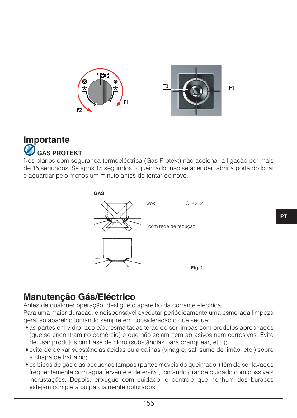 Importante, Manutenção gás/eléctrico | Fulgor Milano CH 905 ID TS G DWK User Manual | Page 155 / 184