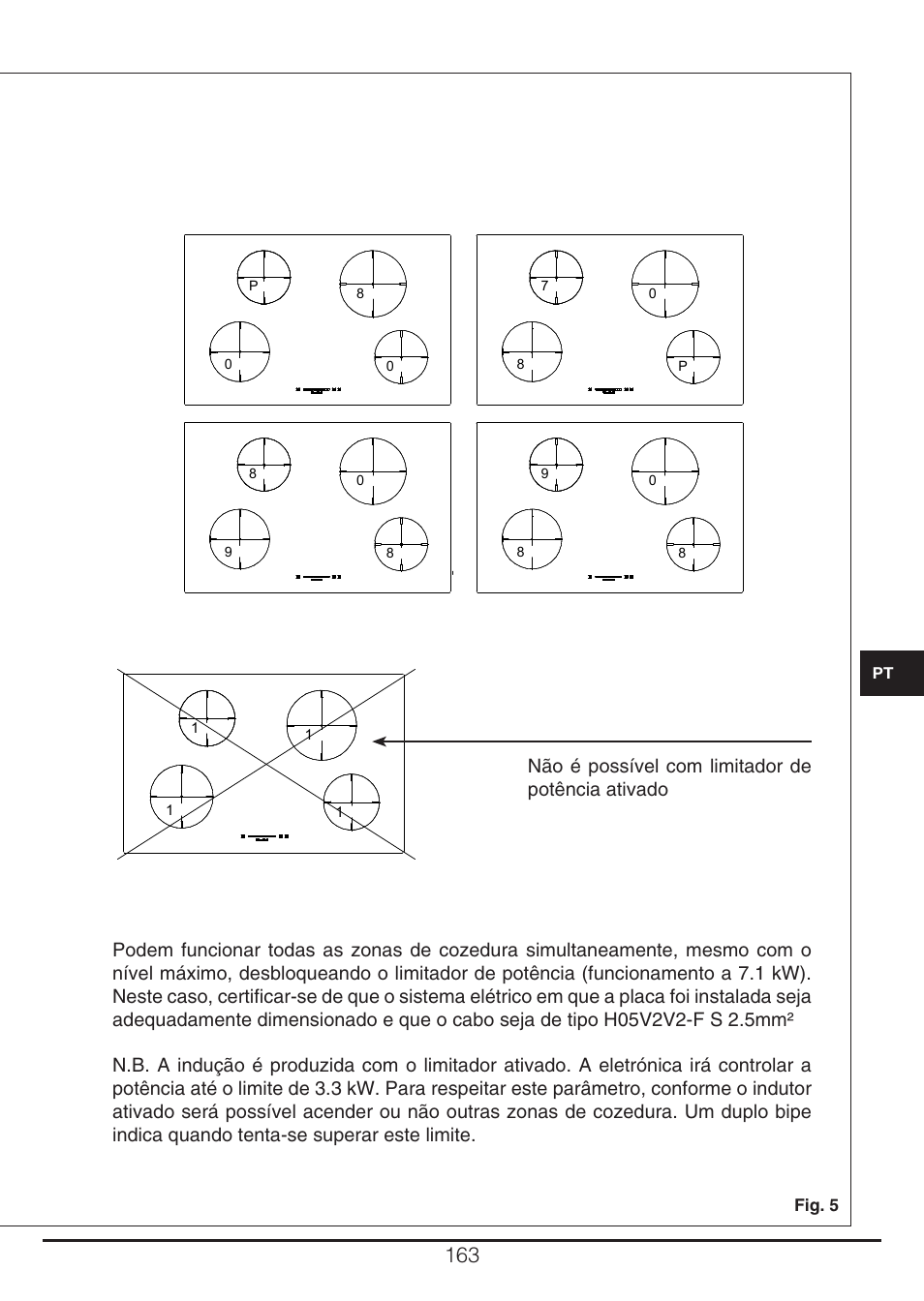 Não é possível com limitador de potência ativado | Fulgor Milano CH 905 ID TS G DWK User Manual | Page 163 / 184