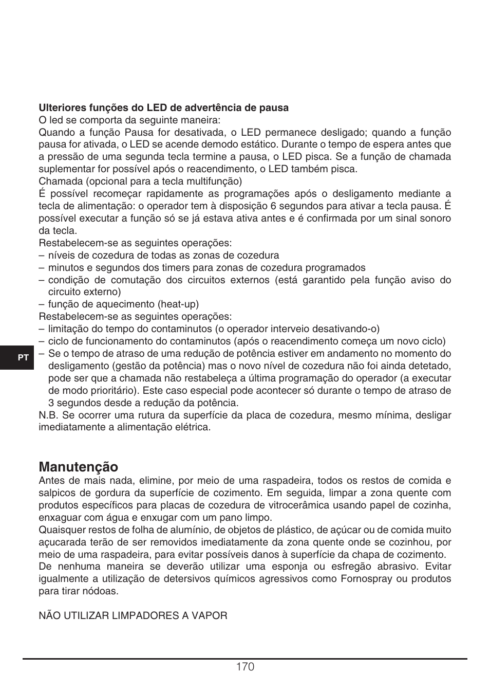 Manutenção | Fulgor Milano CH 905 ID TS G DWK User Manual | Page 170 / 184