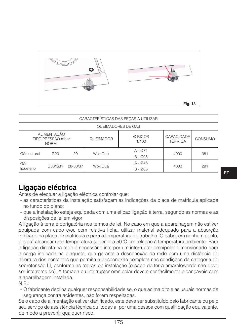 Ligação eléctrica | Fulgor Milano CH 905 ID TS G DWK User Manual | Page 175 / 184