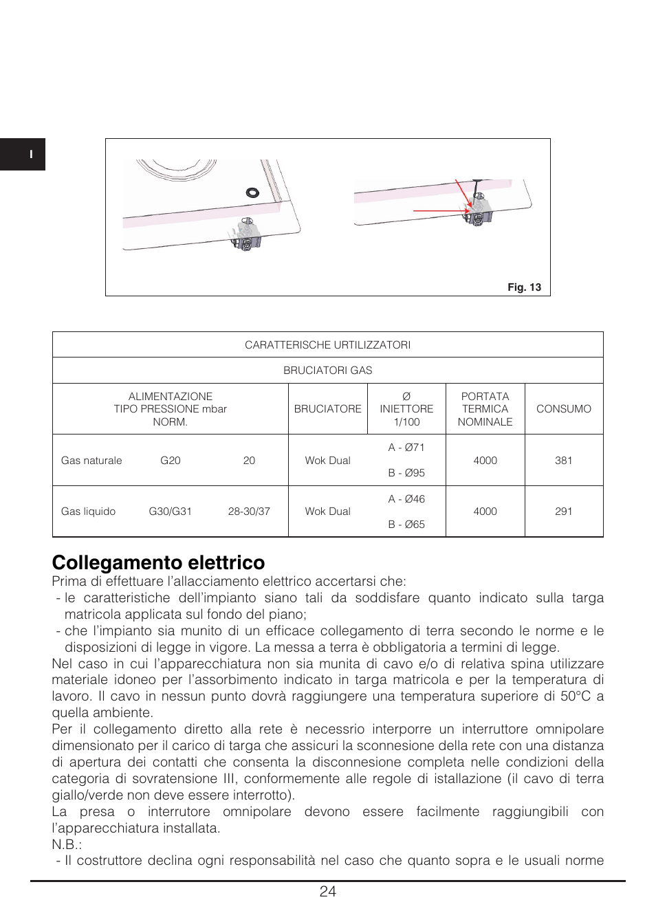 Collegamento elettrico | Fulgor Milano CH 905 ID TS G DWK User Manual | Page 24 / 184