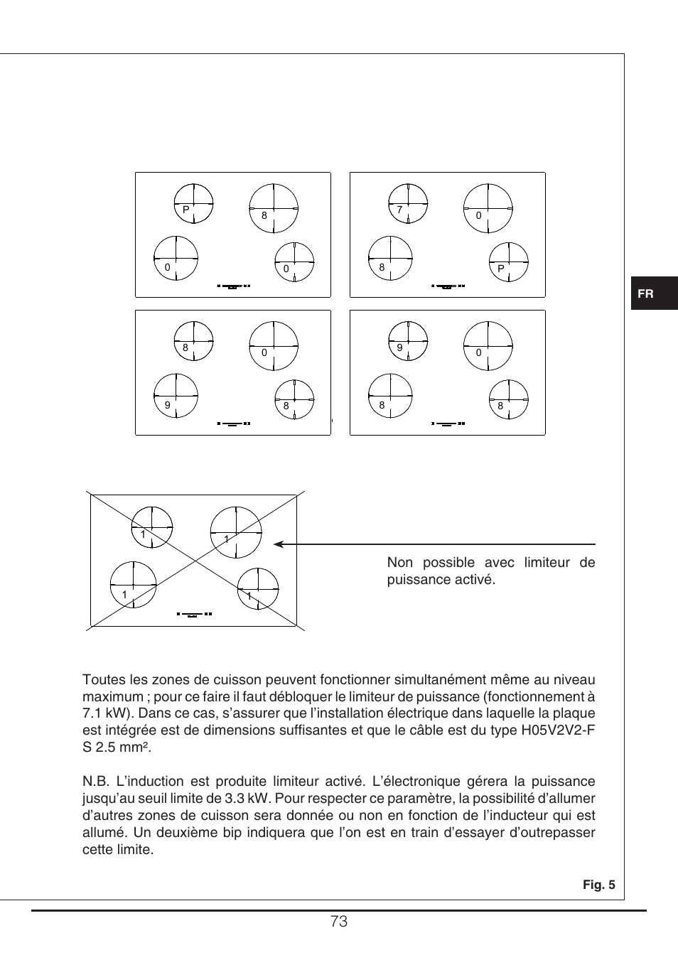 Non possible avec limiteur de puissance activé | Fulgor Milano CH 905 ID TS G DWK User Manual | Page 73 / 184