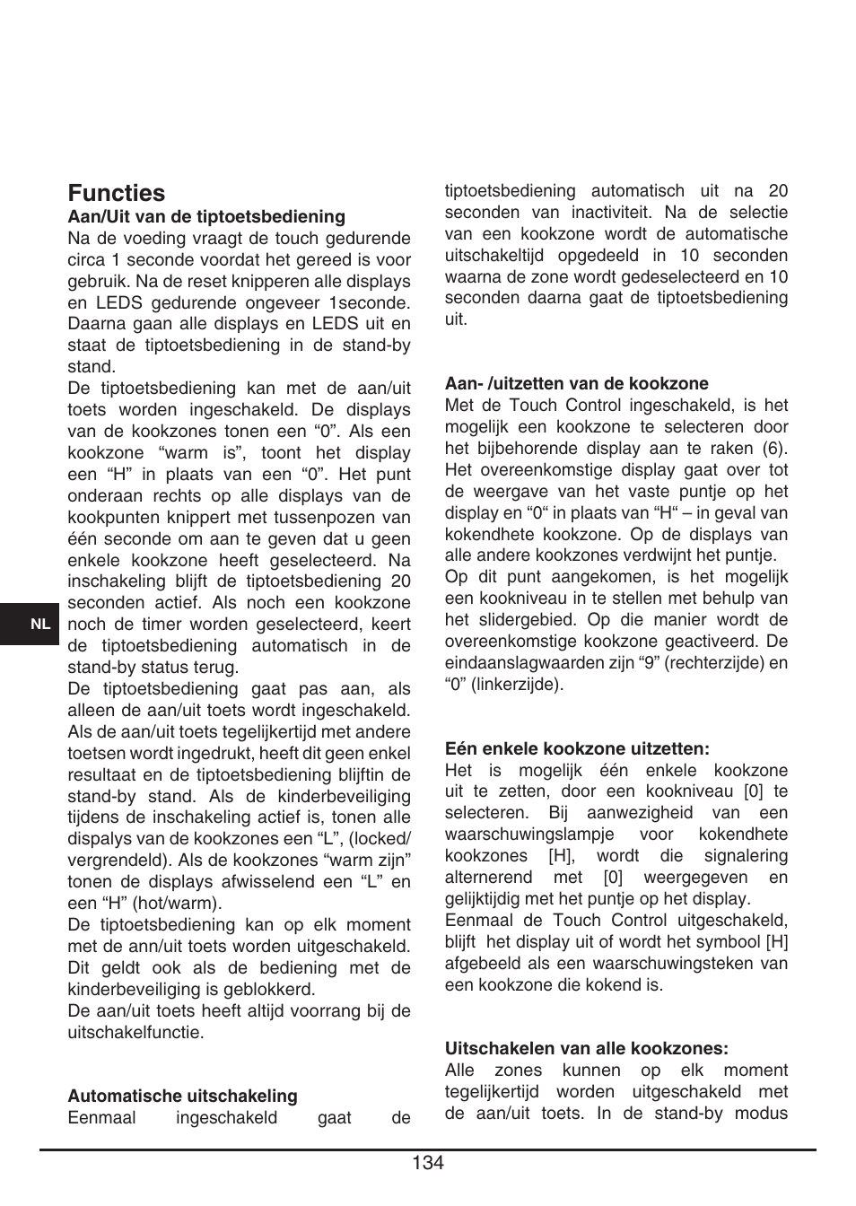 Functies | Fulgor Milano CH 1004 ID TS User Manual | Page 134 / 184