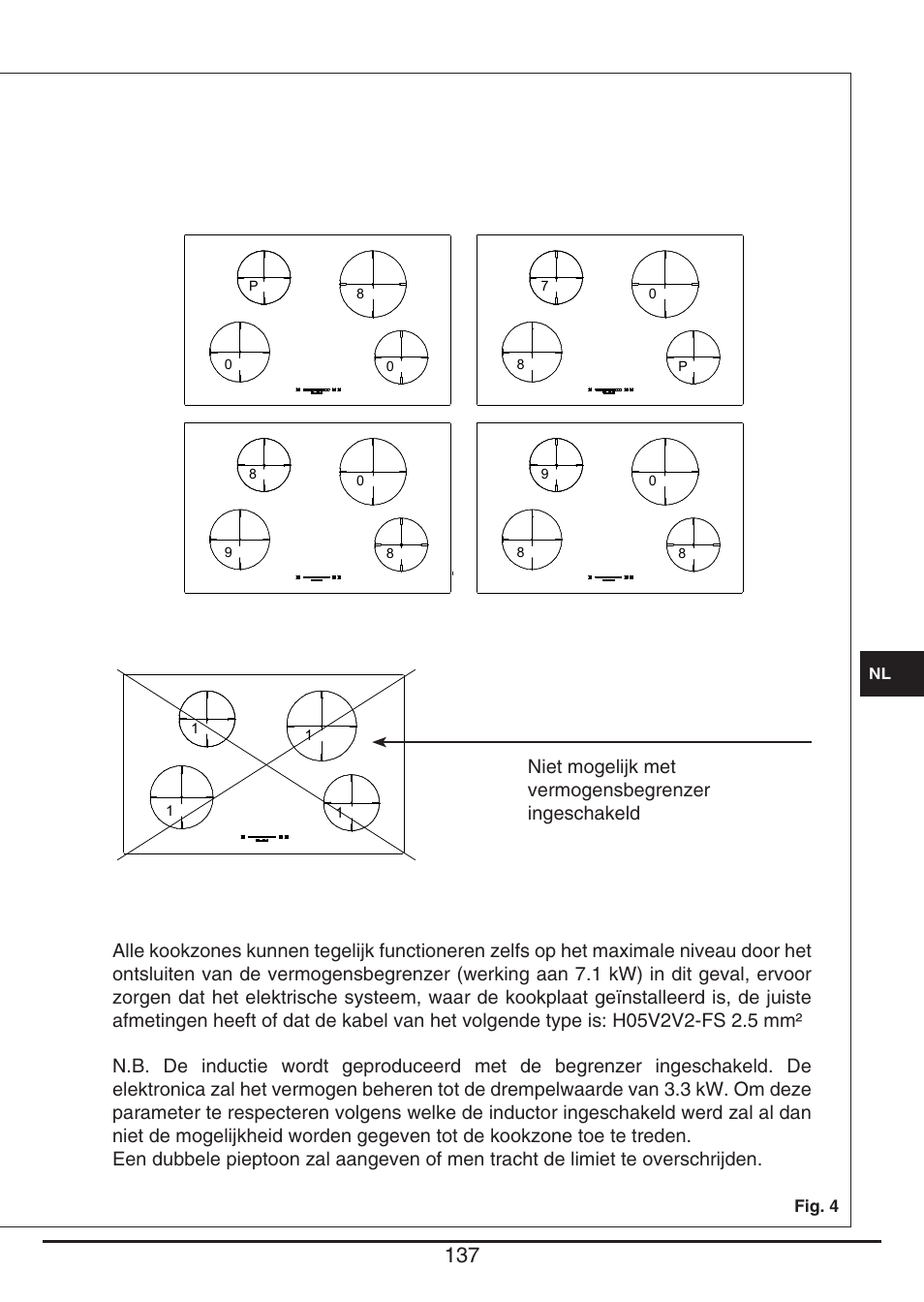 Niet mogelijk met vermogensbegrenzer ingeschakeld | Fulgor Milano CH 1004 ID TS User Manual | Page 137 / 184