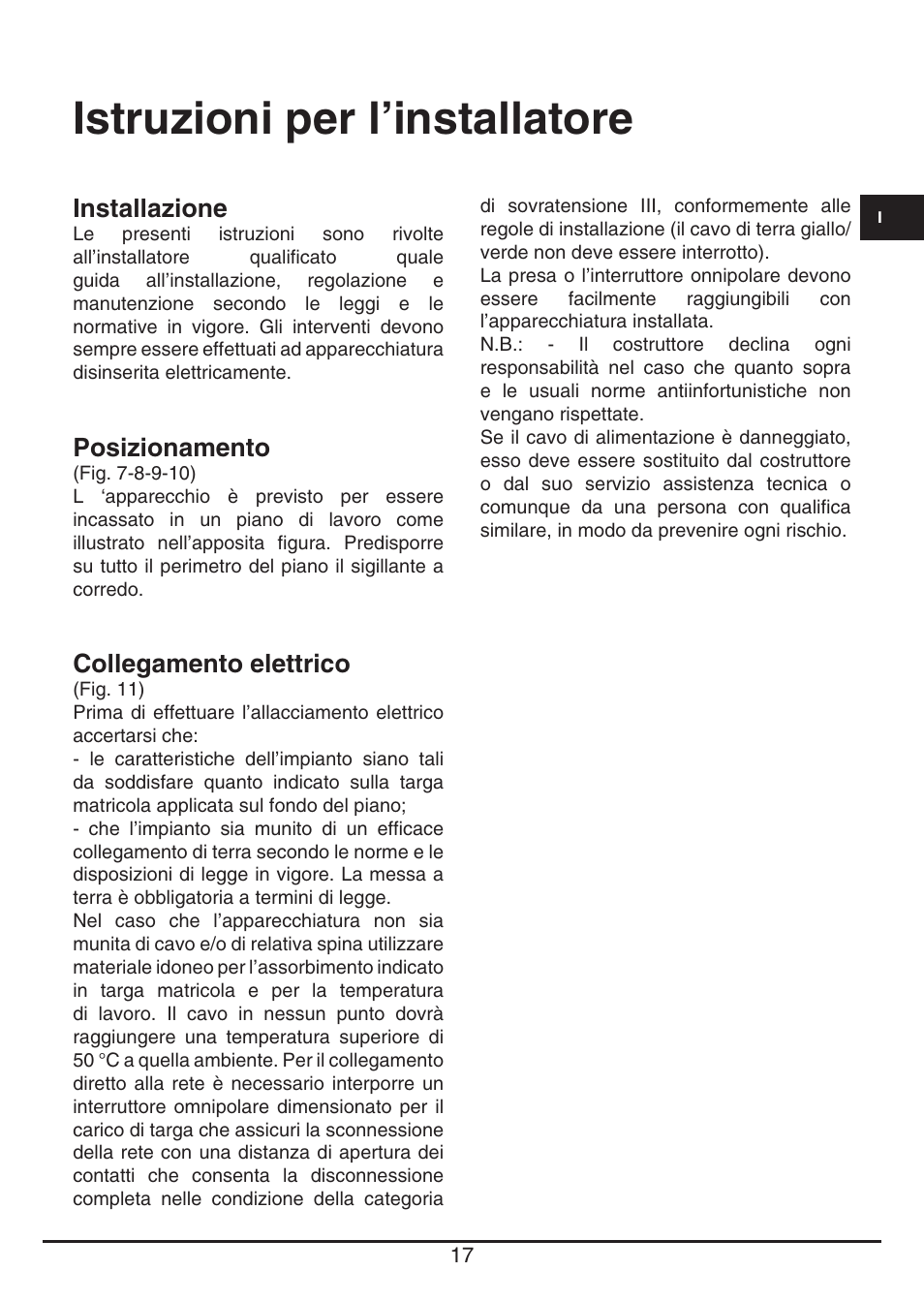 Istruzioni per l’installatore | Fulgor Milano CH 1004 ID TS User Manual | Page 17 / 184