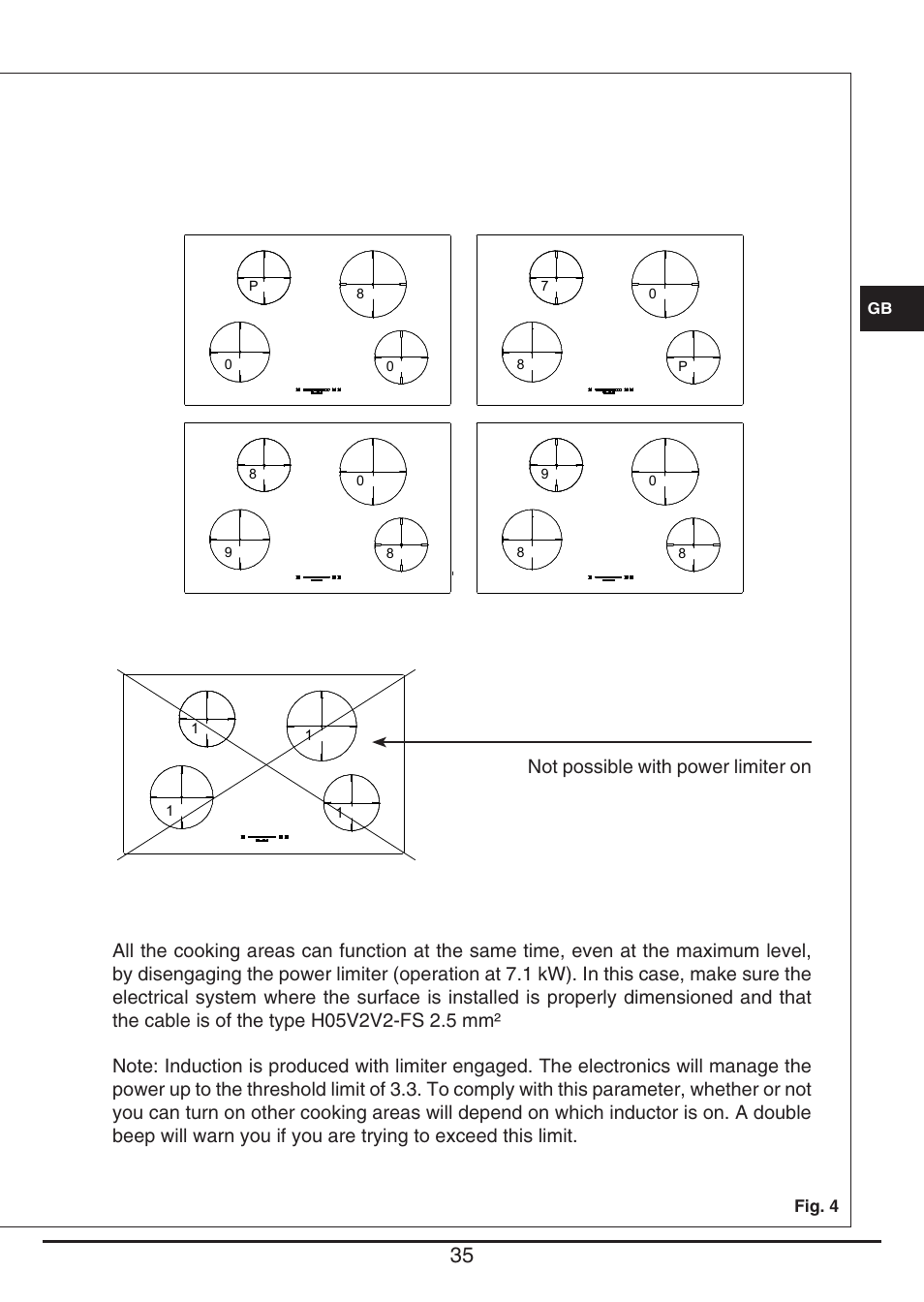 Not possible with power limiter on | Fulgor Milano CH 1004 ID TS User Manual | Page 35 / 184