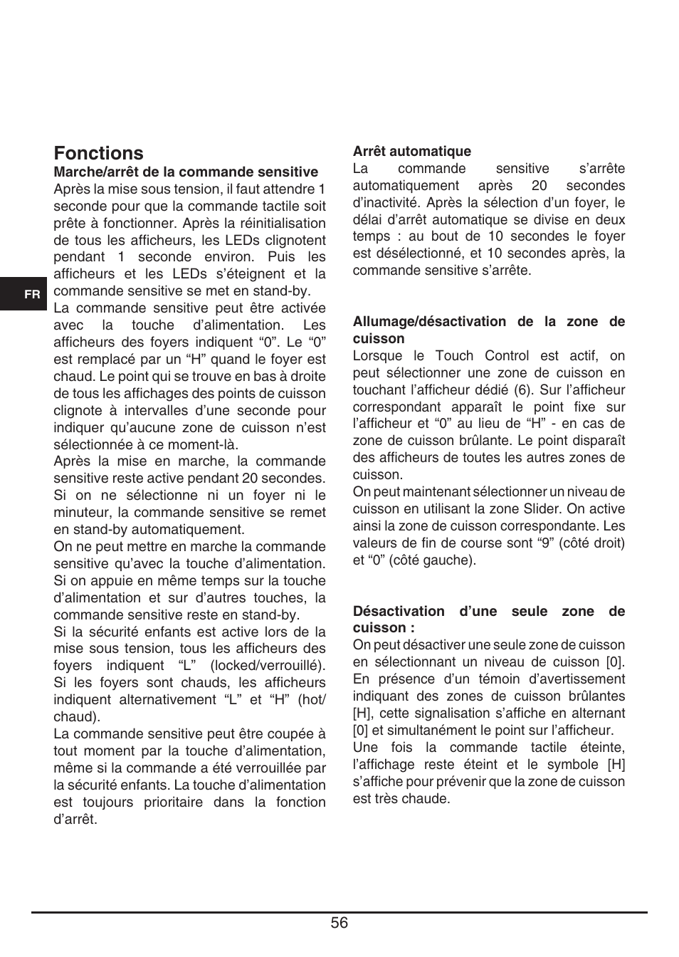 Fonctions | Fulgor Milano CH 1004 ID TS User Manual | Page 56 / 184