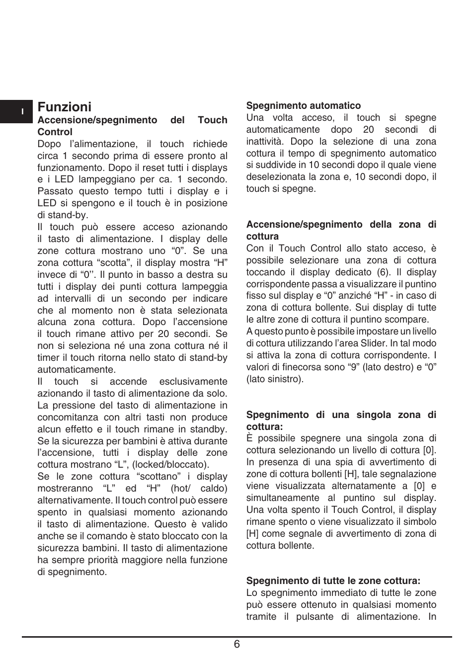 Funzioni | Fulgor Milano CH 1004 ID TS User Manual | Page 6 / 184