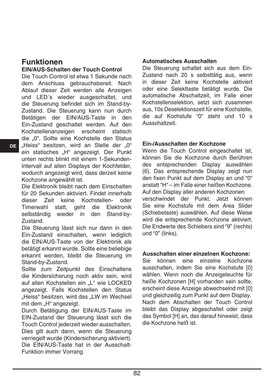 Funktionen | Fulgor Milano CH 1004 ID TS User Manual | Page 82 / 184