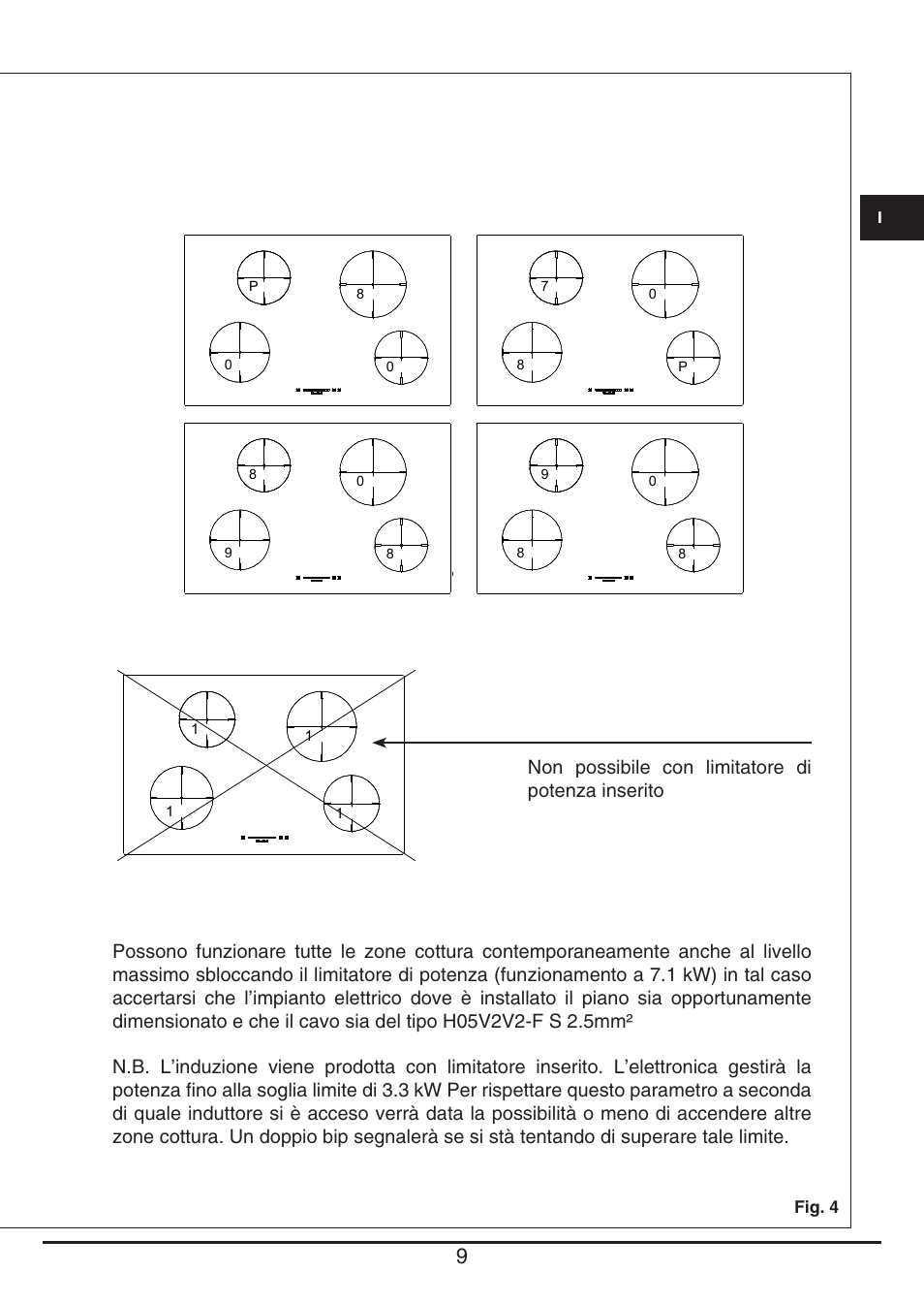 Non possibile con limitatore di potenza inserito | Fulgor Milano CH 1004 ID TS User Manual | Page 9 / 184