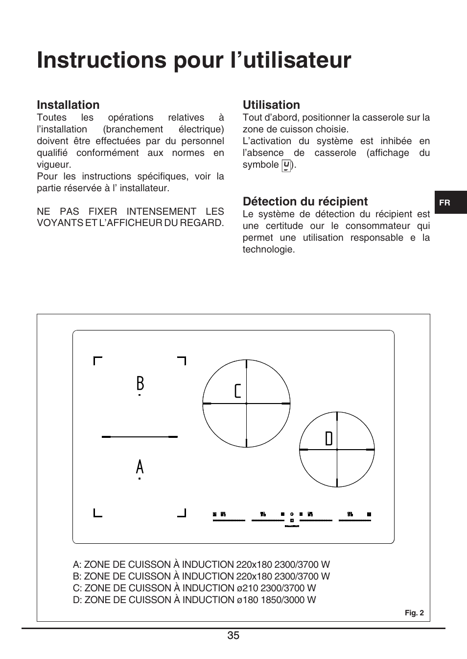 Instructions pour l’utilisateur | Fulgor Milano FSH 774 ID TS User Manual | Page 35 / 100