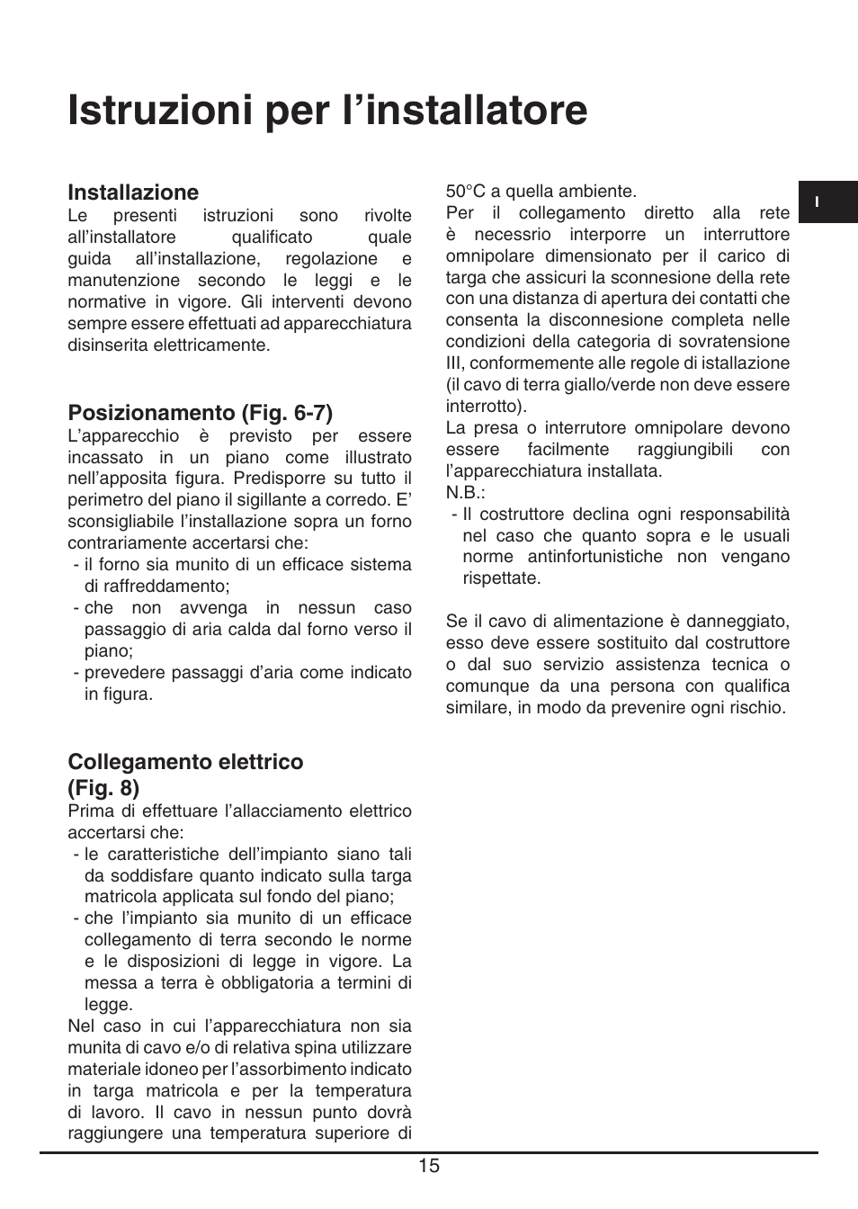 Istruzioni per l’installatore | Fulgor Milano FSH 905 ID TS User Manual | Page 15 / 100