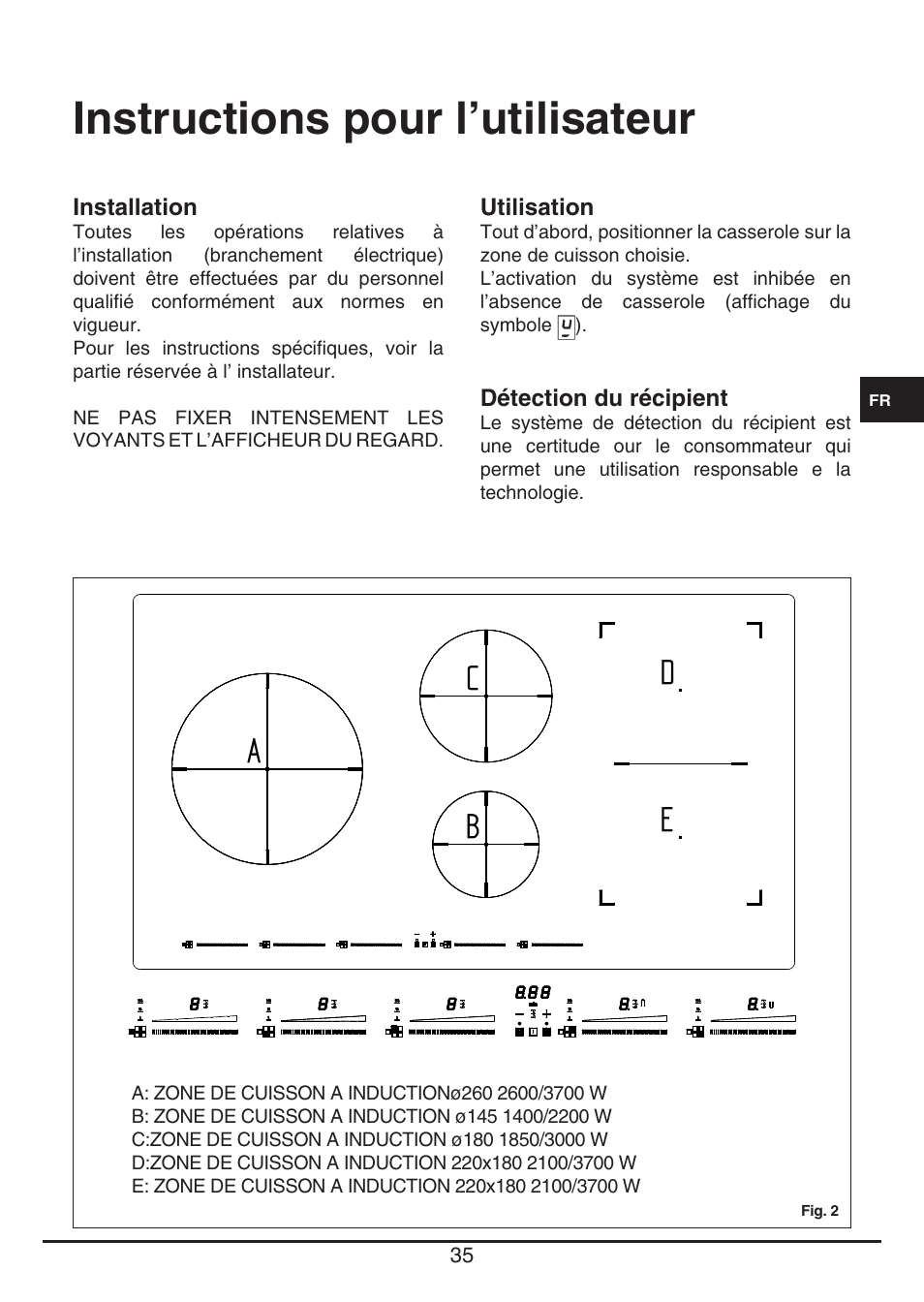Instructions pour l’utilisateur | Fulgor Milano FSH 905 ID TS User Manual | Page 35 / 100