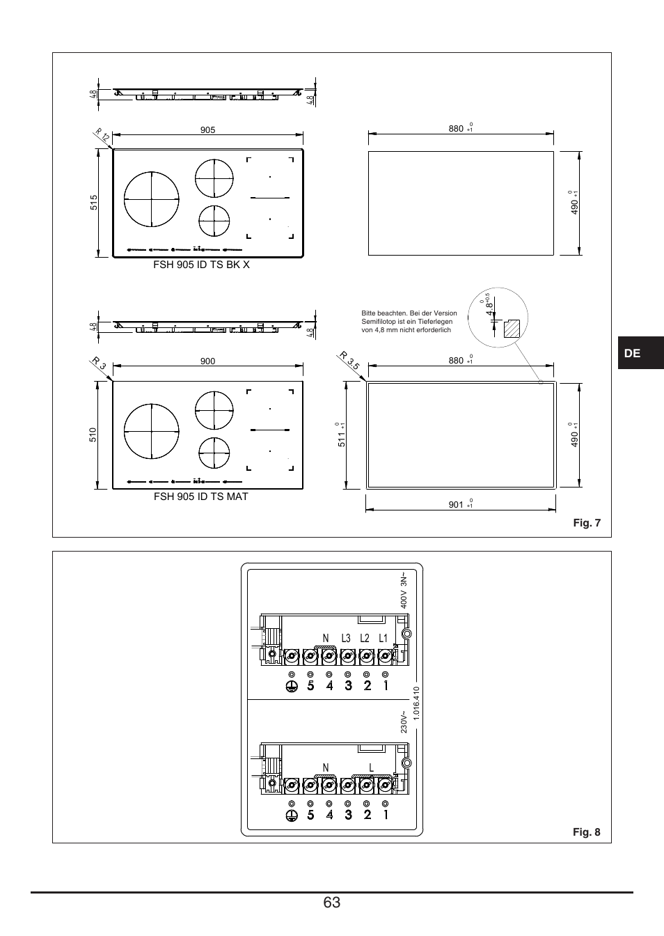 Nl l1 l2 l3 | Fulgor Milano FSH 905 ID TS User Manual | Page 63 / 100