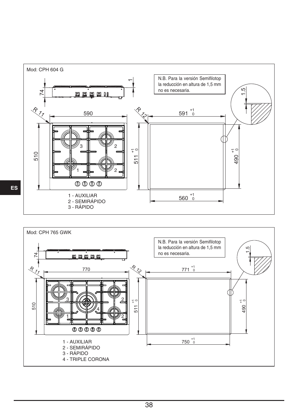 Fulgor Milano CPH 604 G User Manual | Page 38 / 52