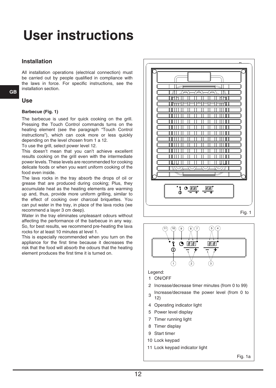 User instructions, Installation | Fulgor Milano CPH 401 BQ TC User Manual | Page 12 / 52
