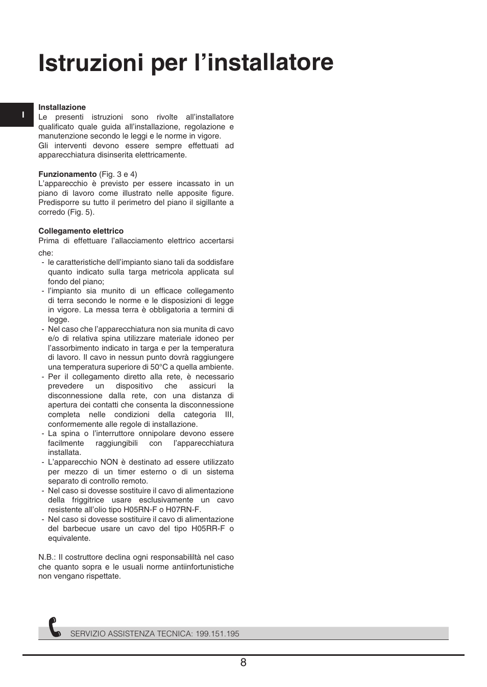 Istruzioni per l’installatore | Fulgor Milano CPH 401 BQ TC User Manual | Page 8 / 52