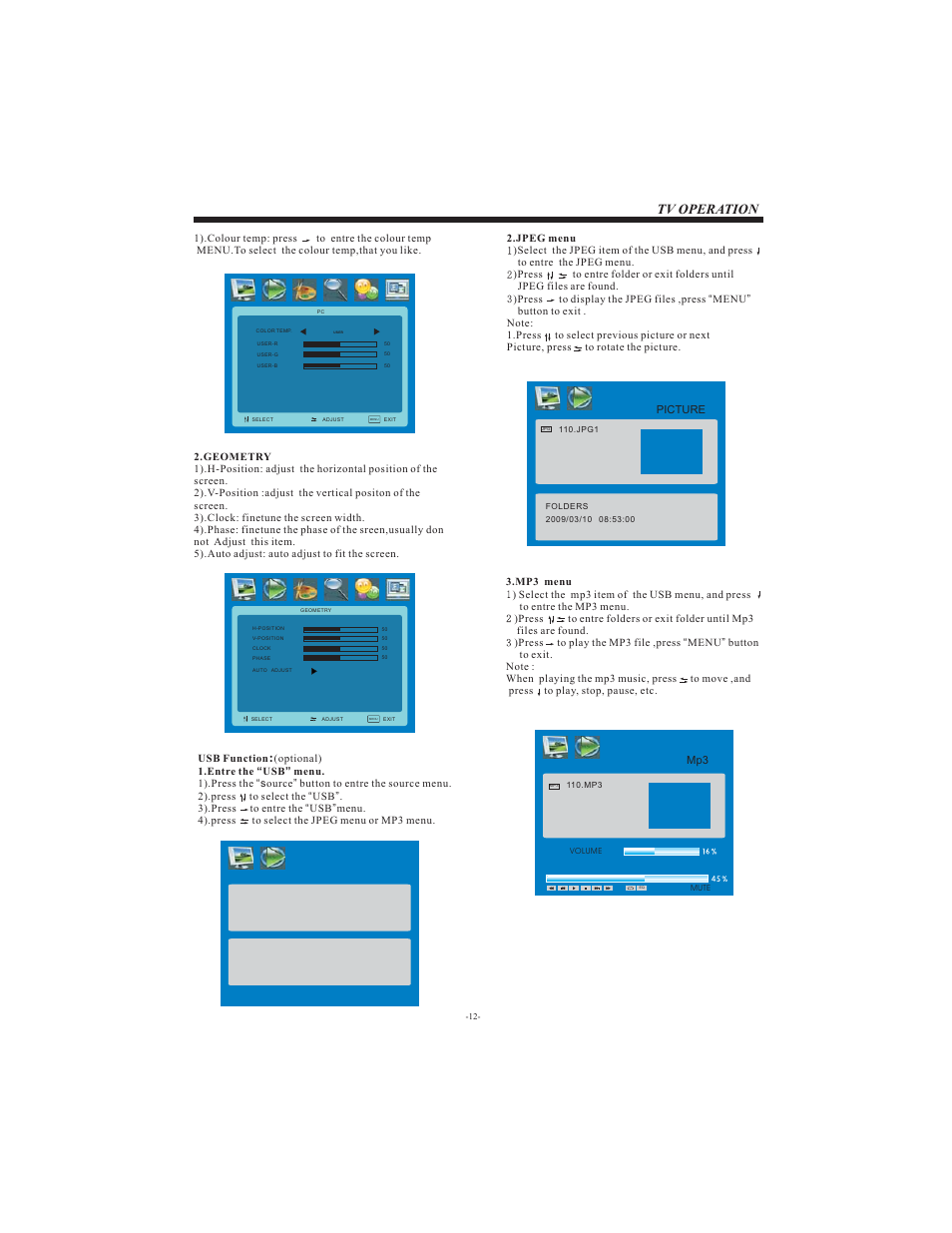 Tv operation | Curtis LCD3798 User Manual | Page 13 / 15