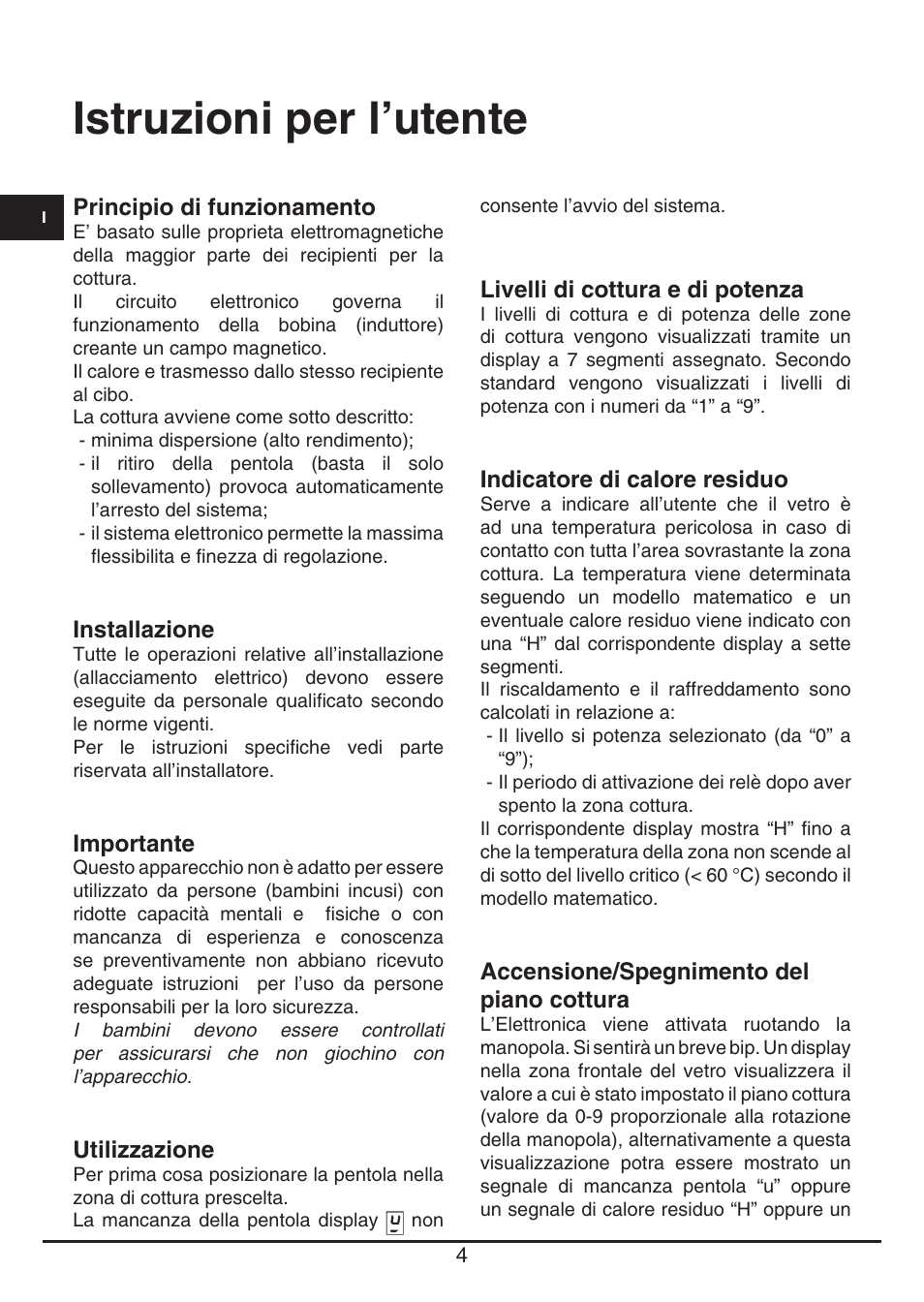 Istruzioni per l’utente | Fulgor Milano CPH 401 ID X User Manual | Page 4 / 80