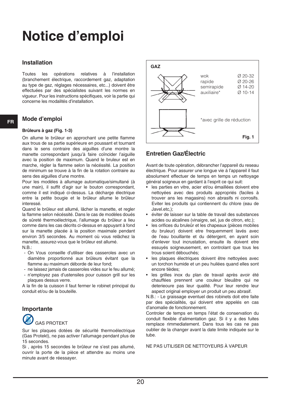 Notice d’emploi | Fulgor Milano PH 905 G WK User Manual | Page 20 / 52