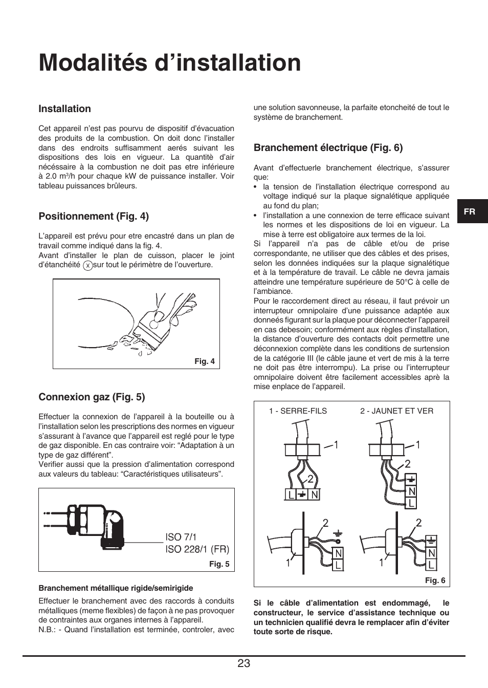 Modalités d’installation | Fulgor Milano PH 905 G WK User Manual | Page 23 / 52
