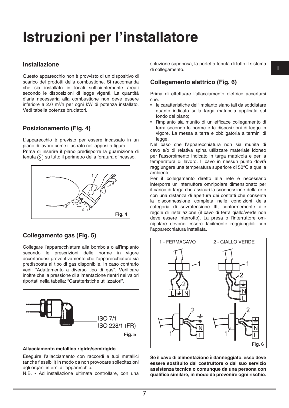 Istruzioni per l’installatore | Fulgor Milano PH 905 G WK User Manual | Page 7 / 52