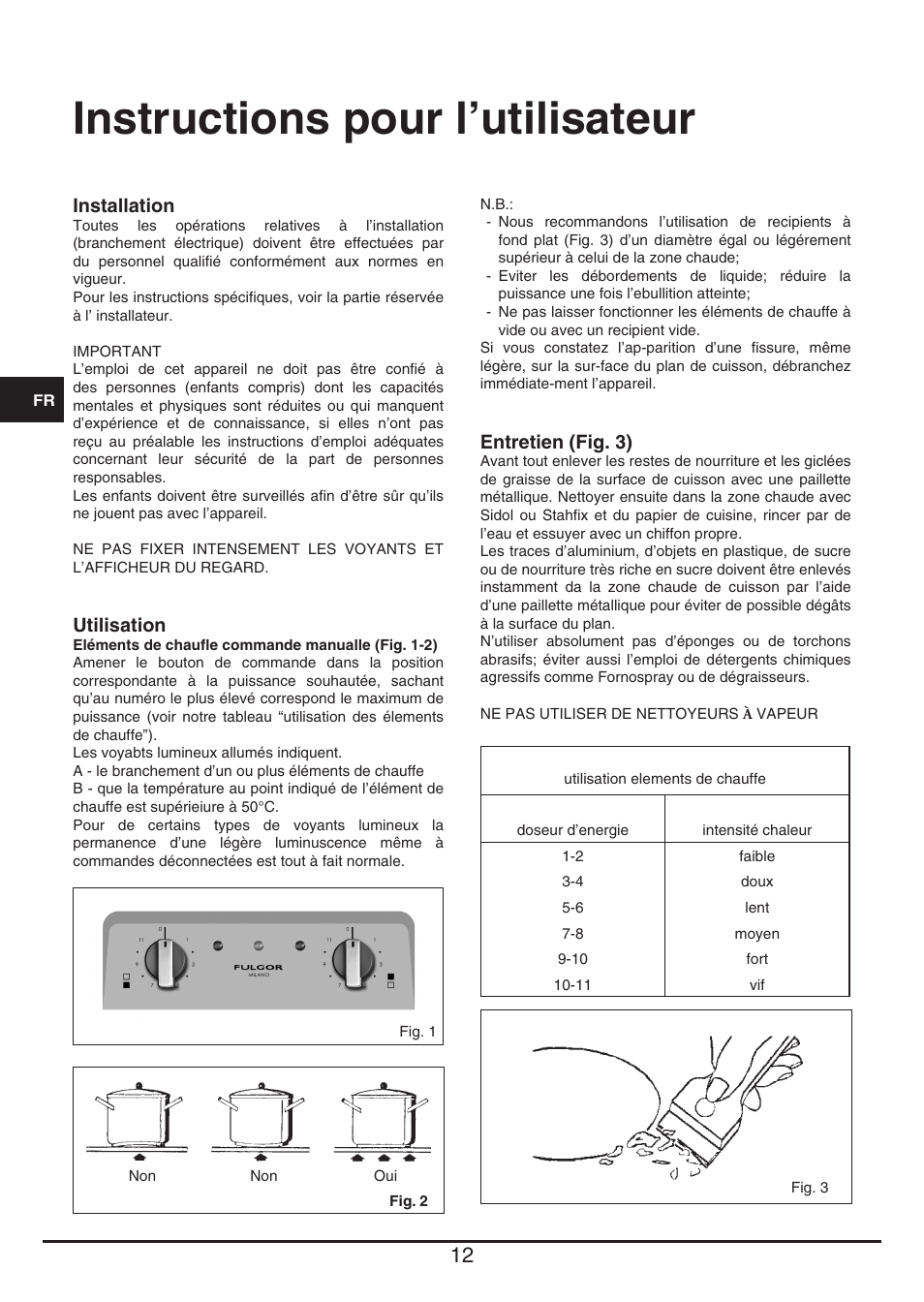 Instructions pour l’utilisateur | Fulgor Milano PH 302 HL X User Manual | Page 12 / 28