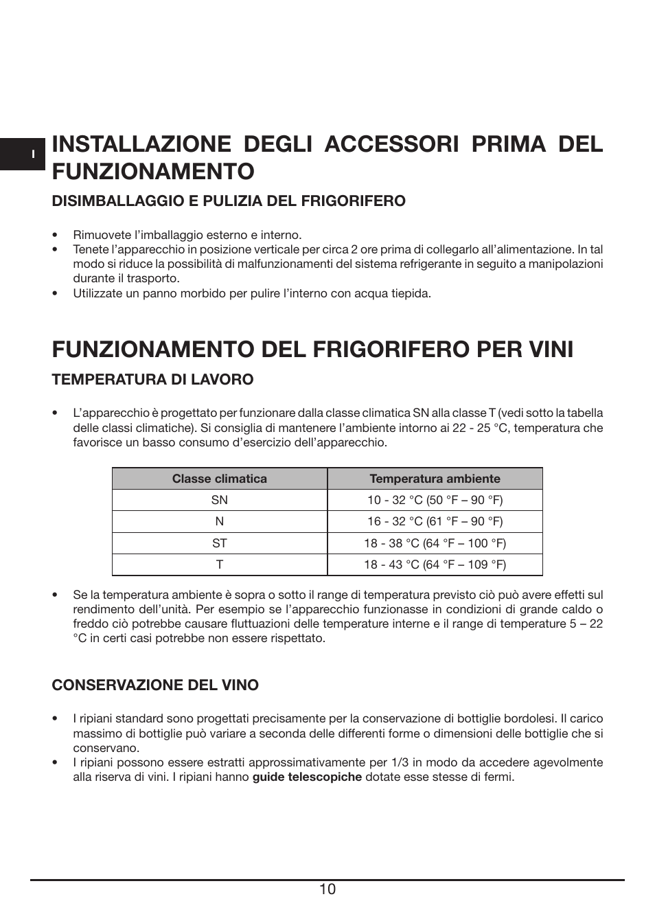 Funzionamento del frigorifero per vini | Fulgor Milano FWC 4524 TC User Manual | Page 10 / 88