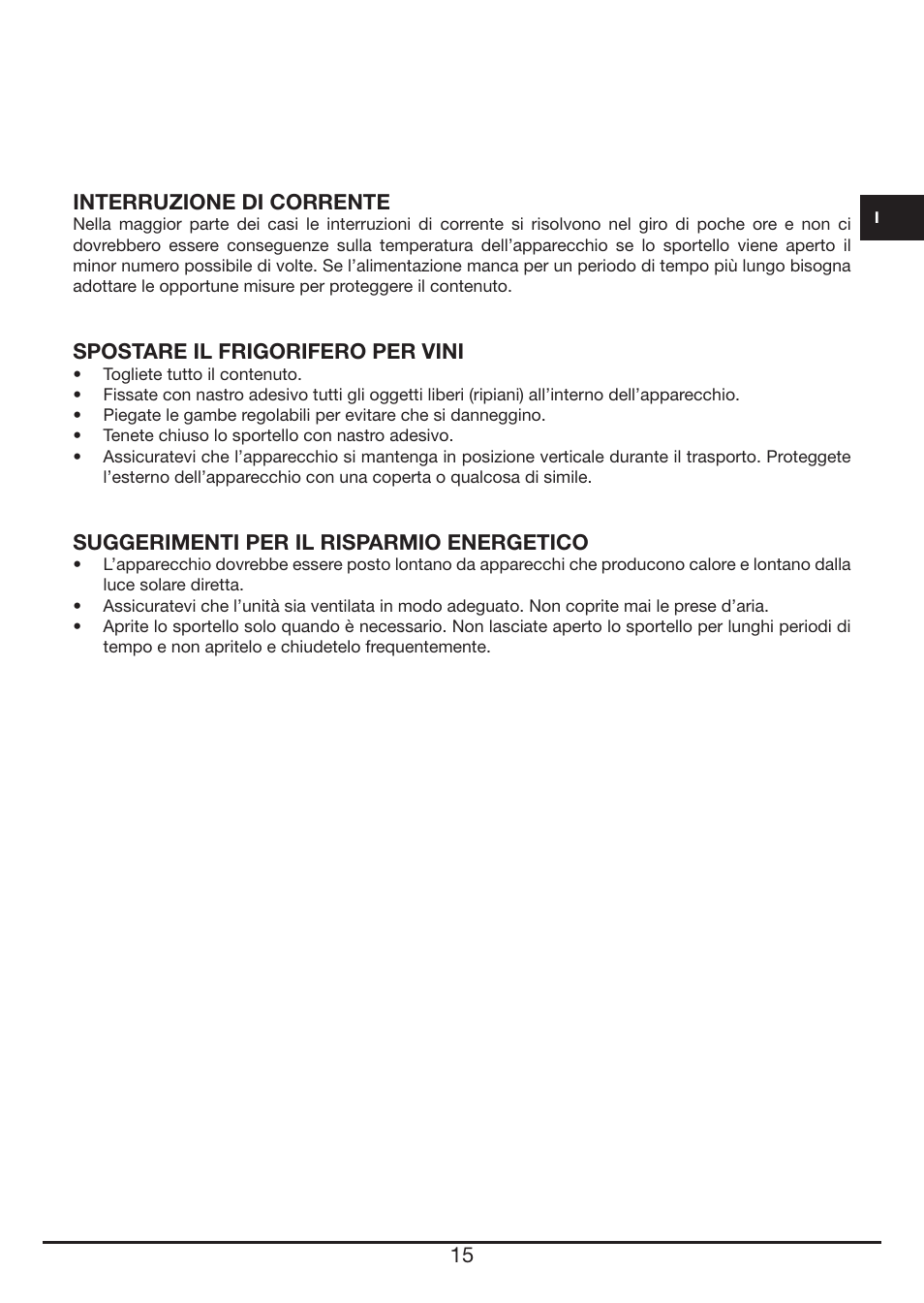 Fulgor Milano FWC 4524 TC User Manual | Page 15 / 88