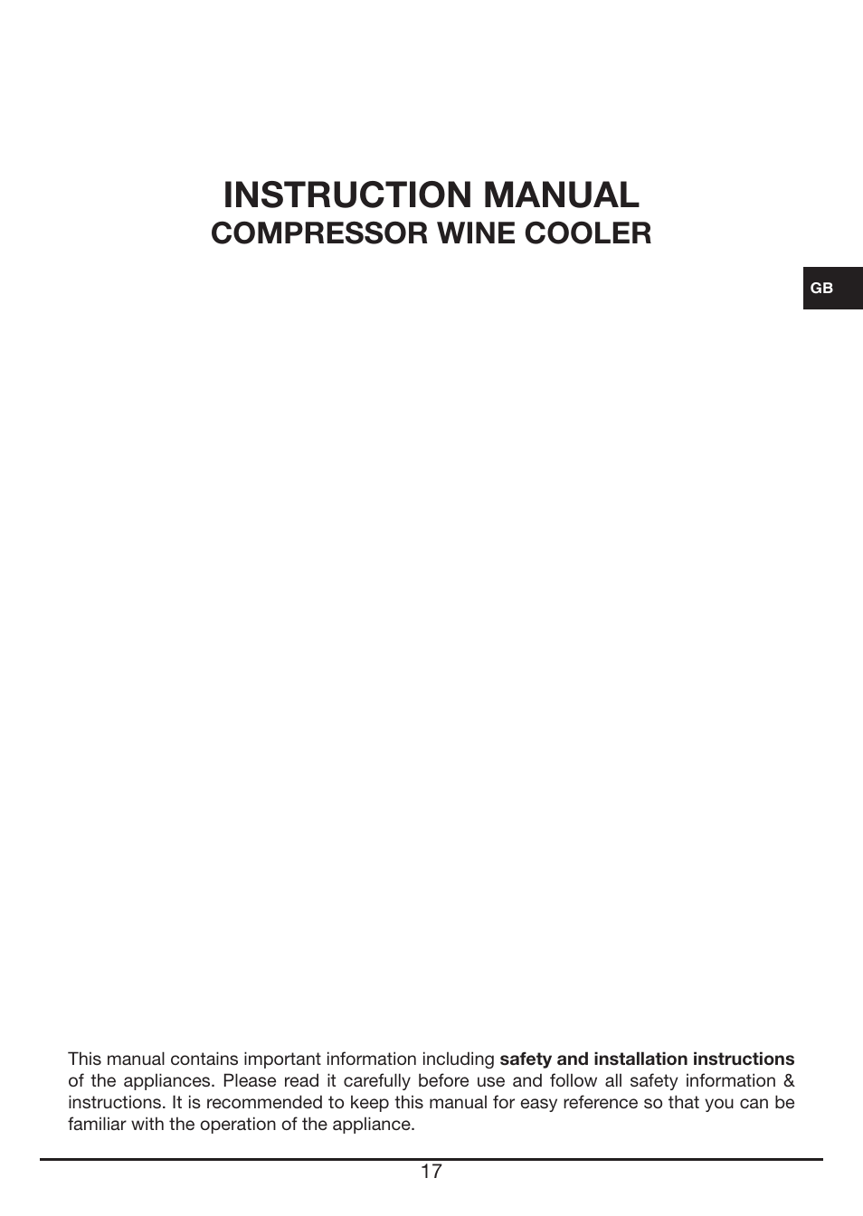 Instruction manual, Compressor wine cooler | Fulgor Milano FWC 4524 TC User Manual | Page 17 / 88