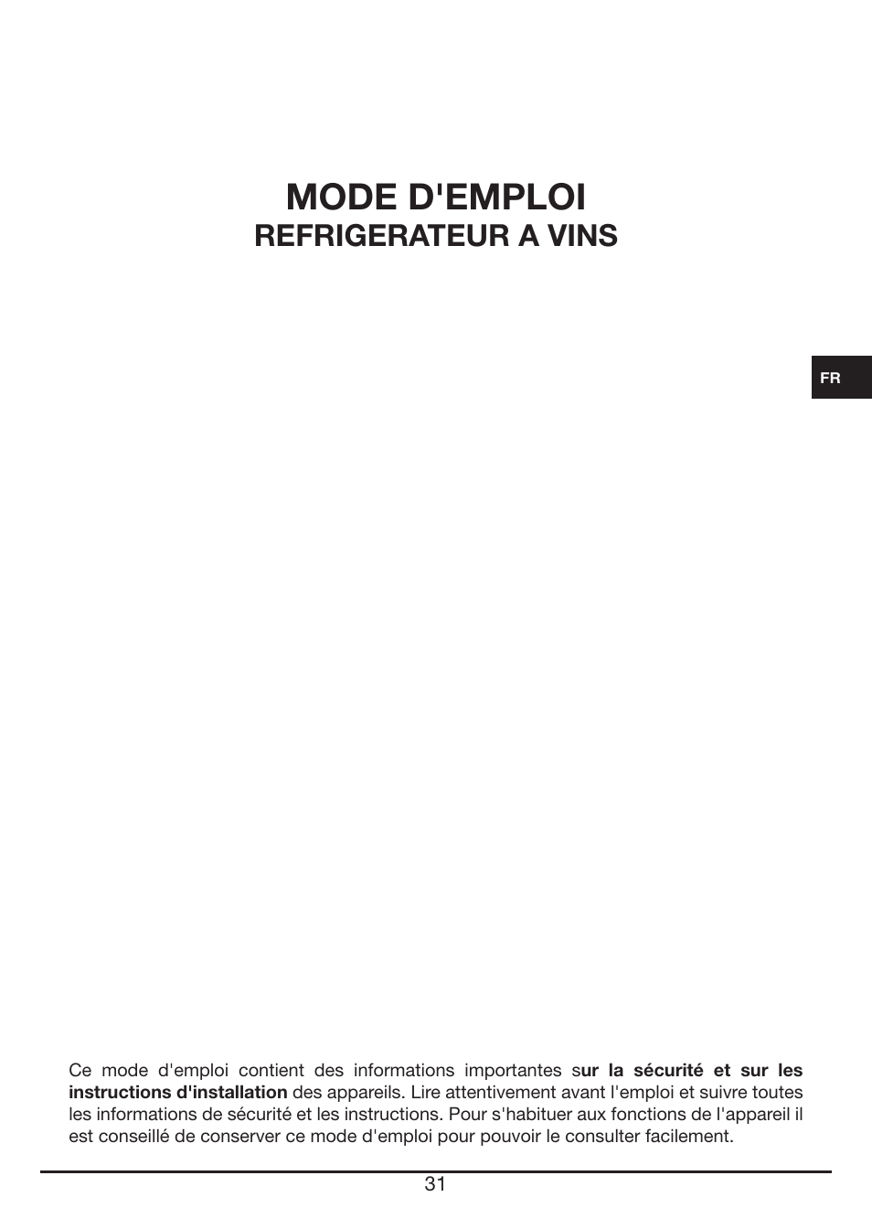 Mode d'emploi, Refrigerateur a vins | Fulgor Milano FWC 4524 TC User Manual | Page 31 / 88