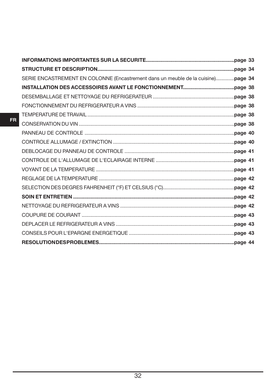 Fulgor Milano FWC 4524 TC User Manual | Page 32 / 88