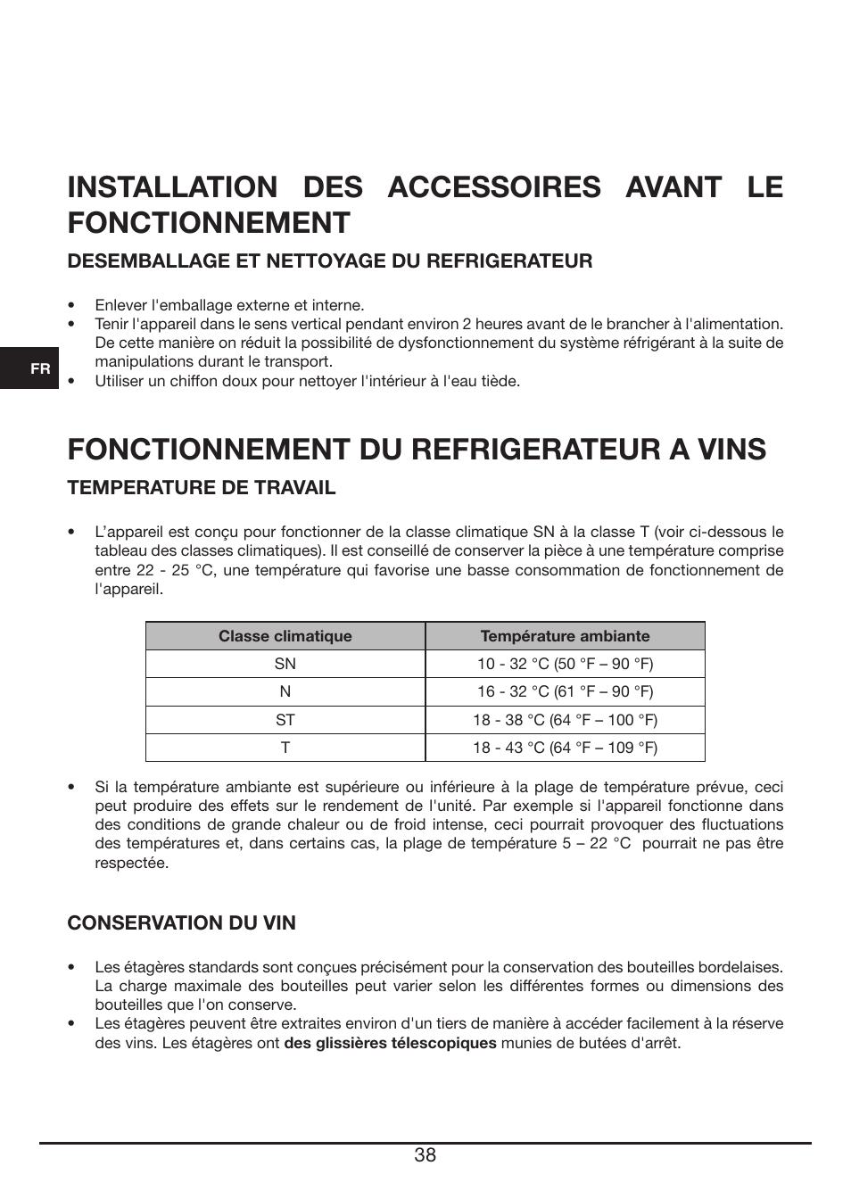 Fonctionnement du refrigerateur a vins | Fulgor Milano FWC 4524 TC User Manual | Page 38 / 88
