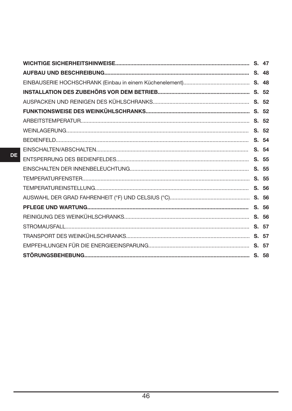 Fulgor Milano FWC 4524 TC User Manual | Page 46 / 88