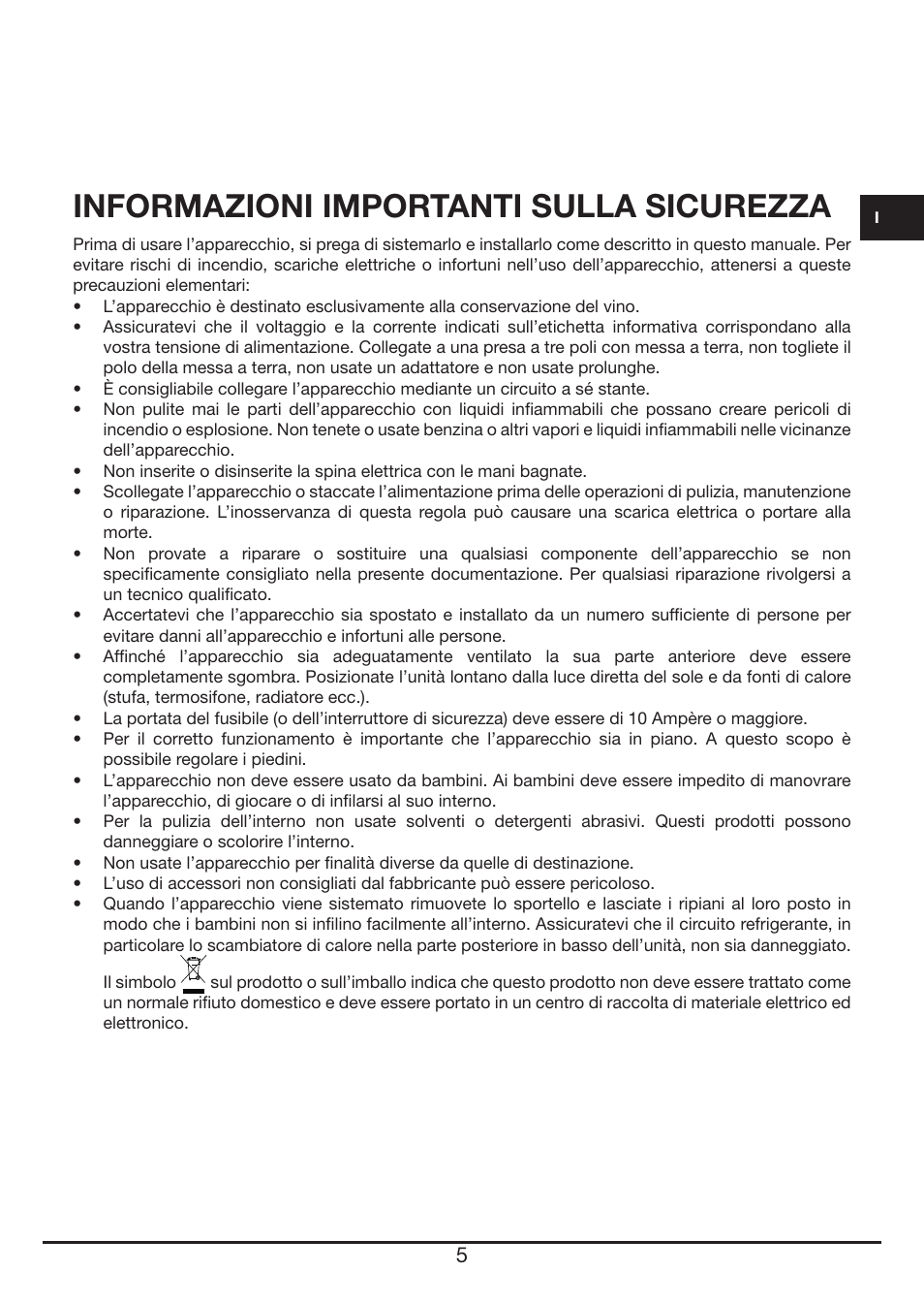 Informazioni importanti sulla sicurezza | Fulgor Milano FWC 4524 TC User Manual | Page 5 / 88