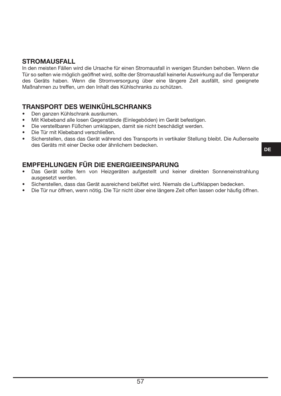 Fulgor Milano FWC 4524 TC User Manual | Page 57 / 88