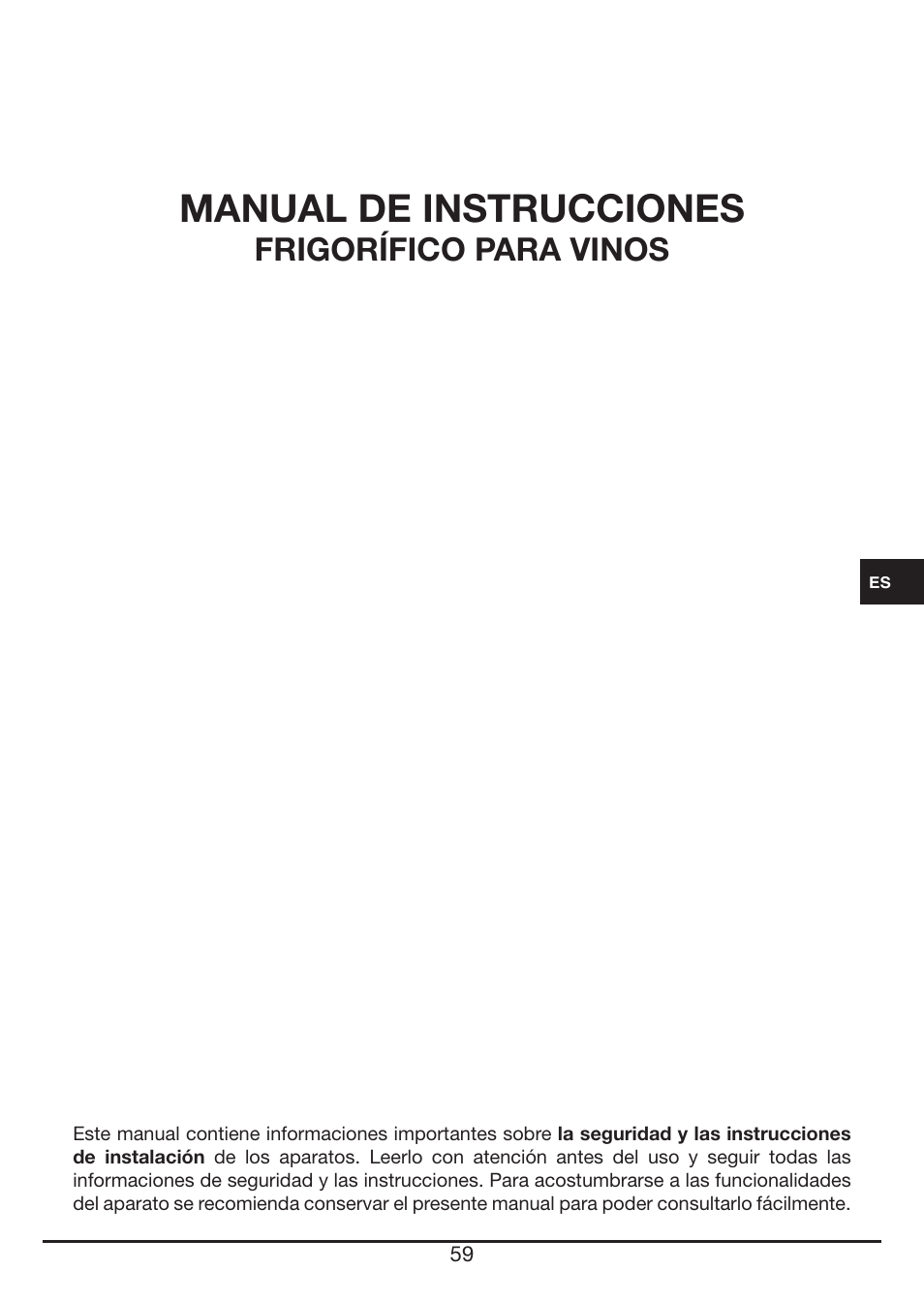 Manual de instrucciones, Frigorífico para vinos | Fulgor Milano FWC 4524 TC User Manual | Page 59 / 88