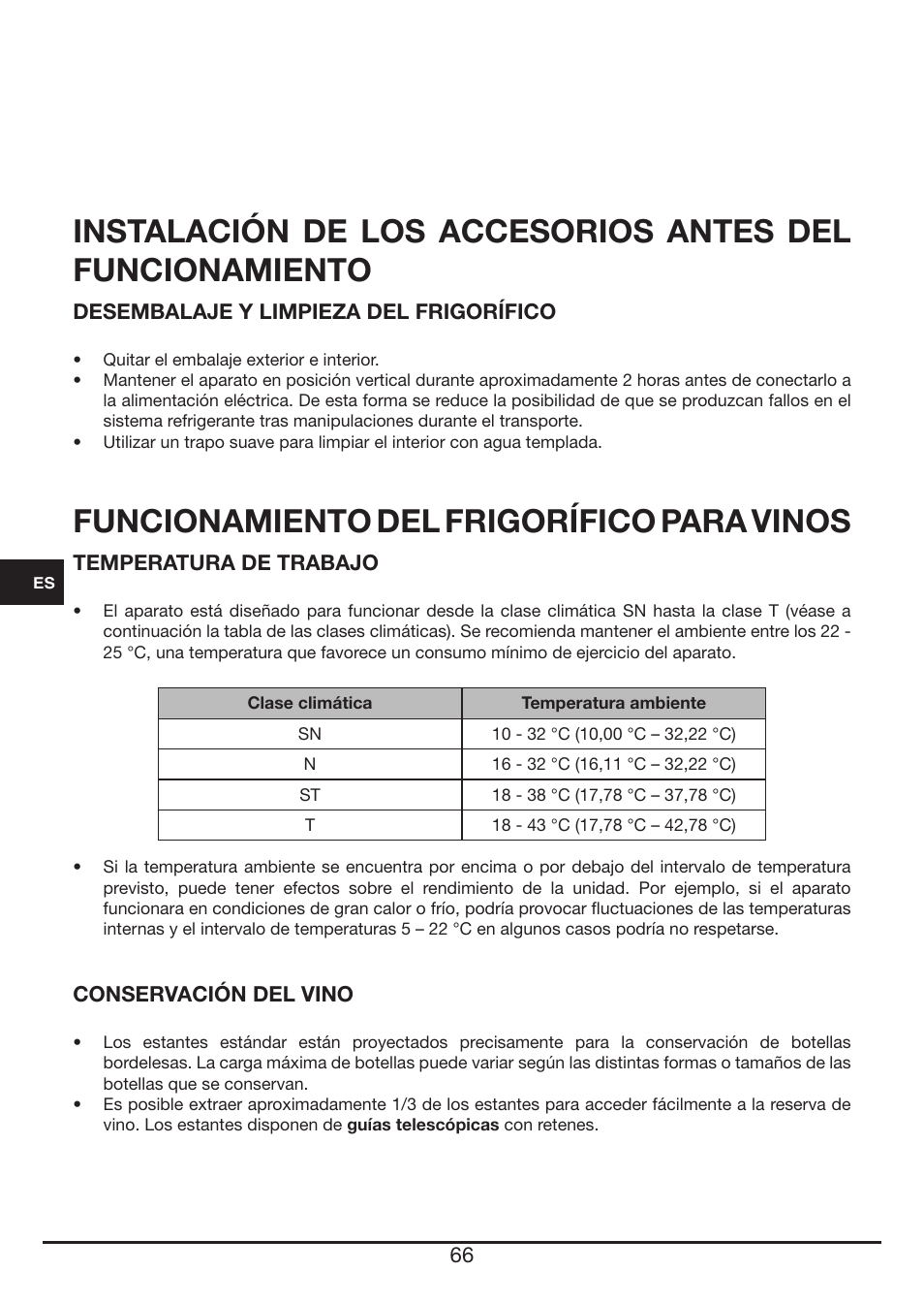 Funcionamiento del frigorífico para vinos | Fulgor Milano FWC 4524 TC User Manual | Page 66 / 88