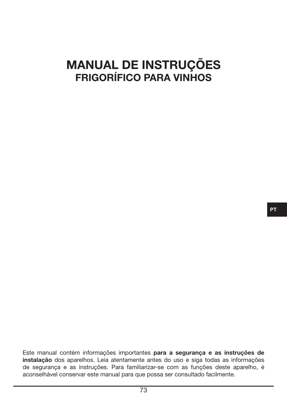 Manual de instruções, Frigorífico para vinhos | Fulgor Milano FWC 4524 TC User Manual | Page 73 / 88